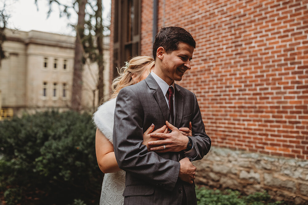 bride and groom first look