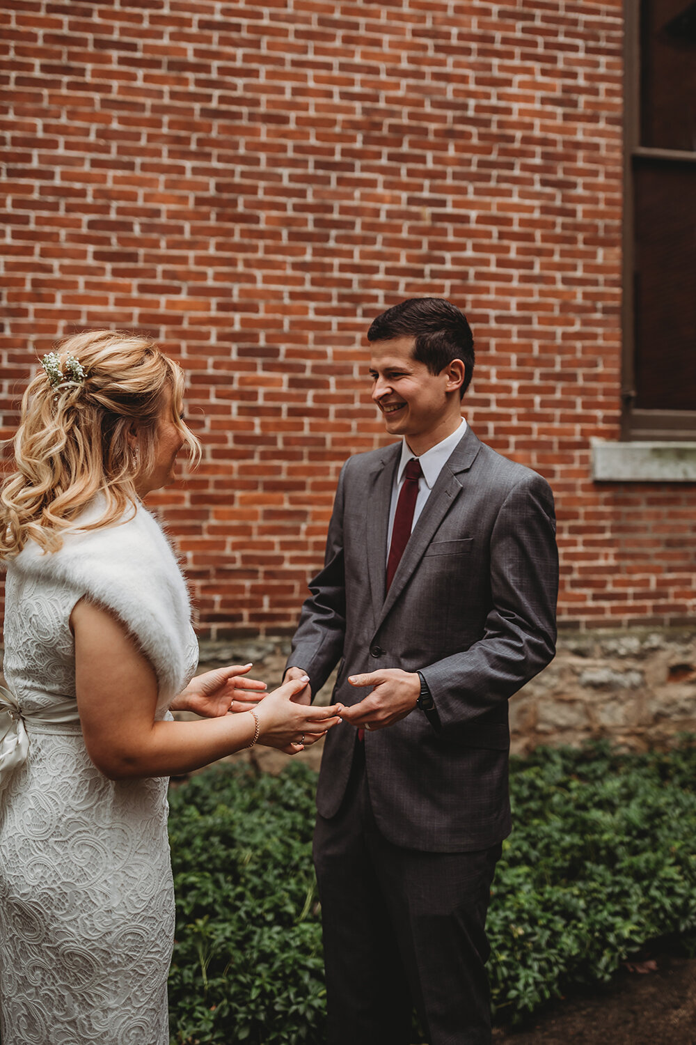 bride and groom first look