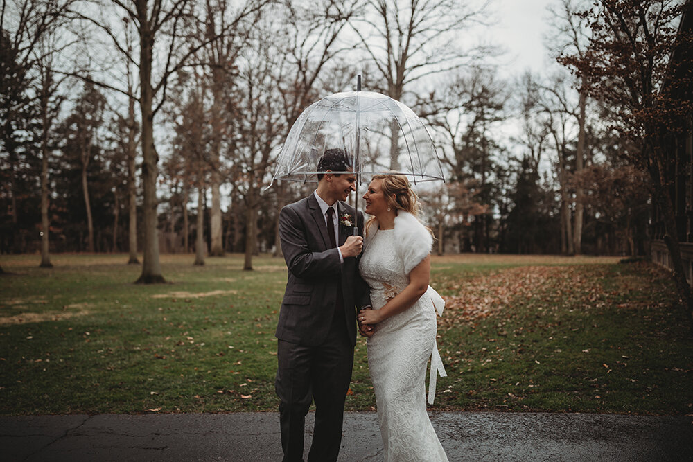 bride and groom portraits under umbrella 