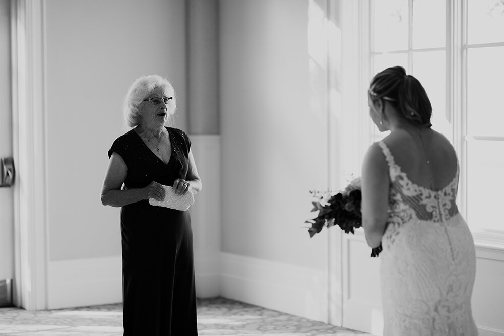 bride and grandma first look 