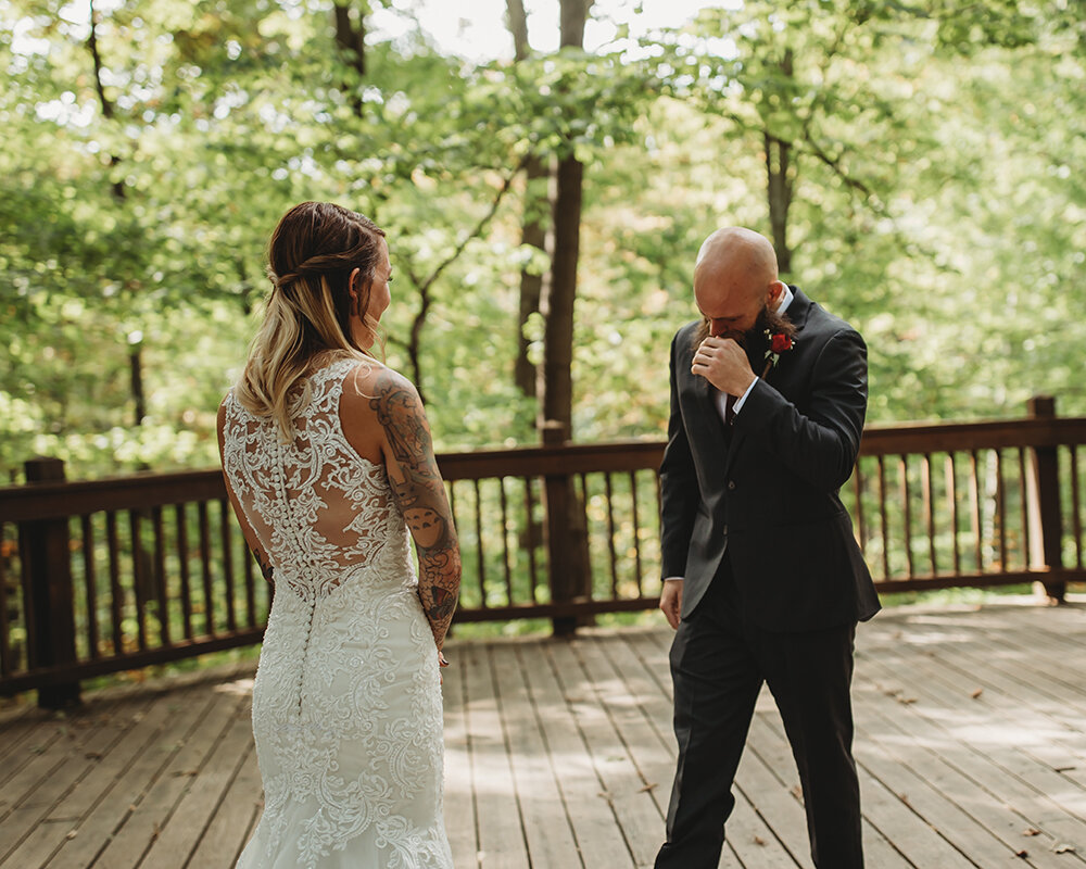 bride and groom first look 