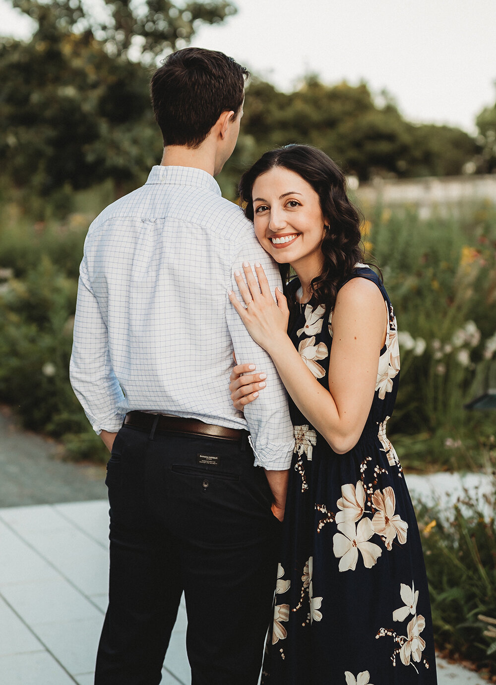 couple engagement portraits in garden