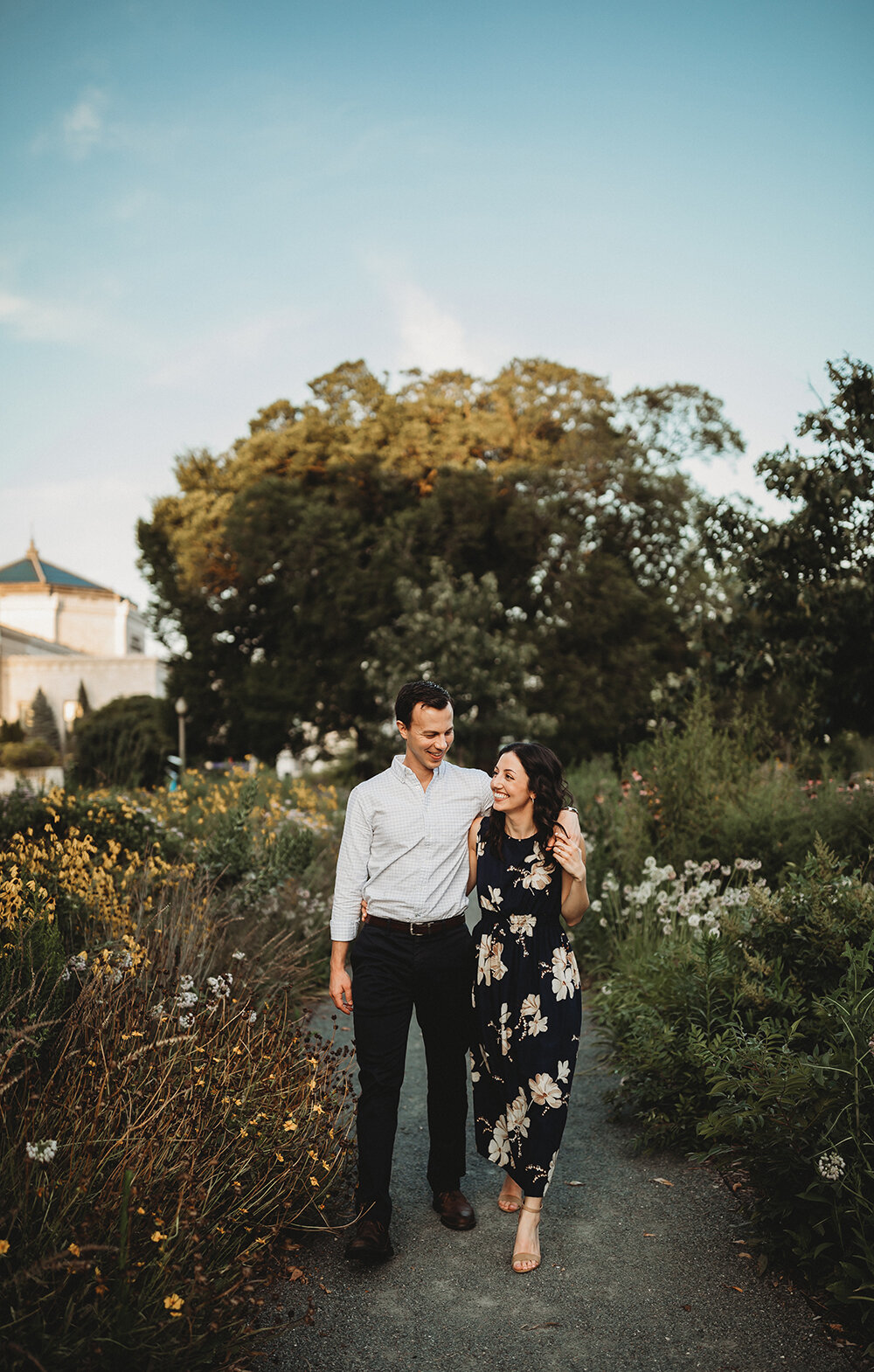 couple engagement portraits in garden