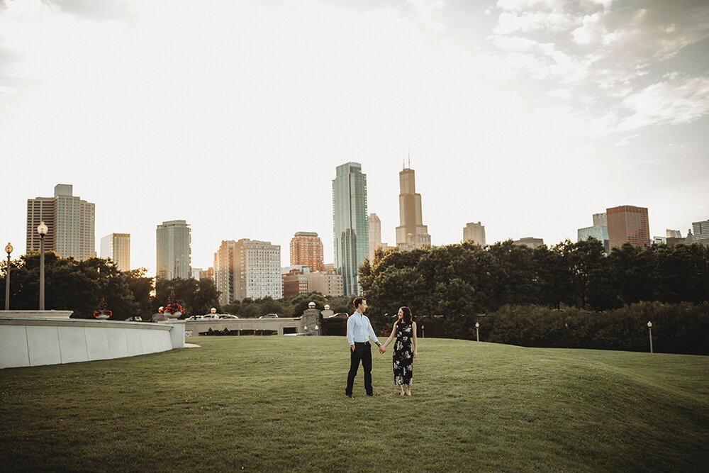 couple engagement portraits in park