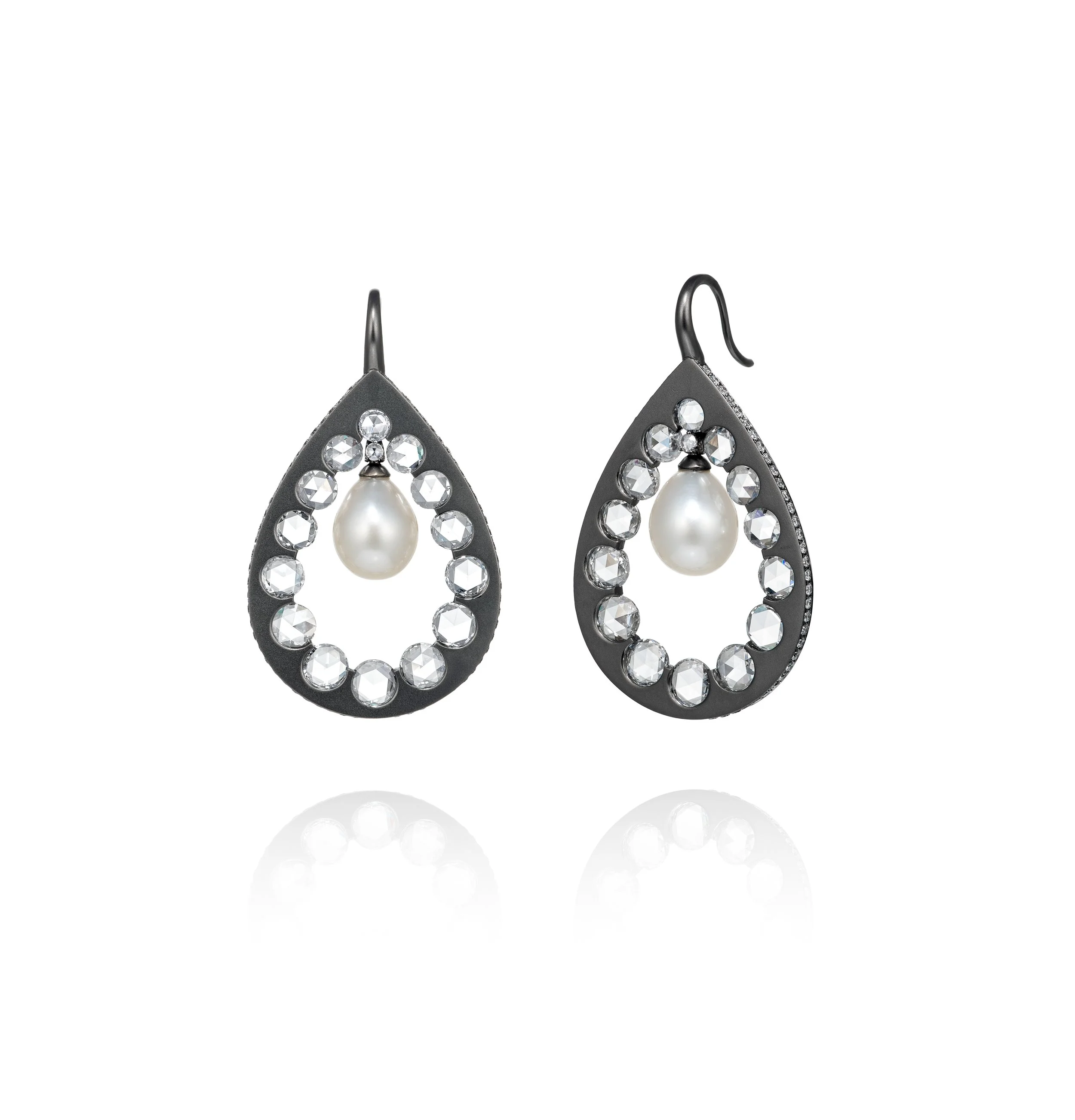 Lucent Diamond Earrings, Natural Pearl Drops