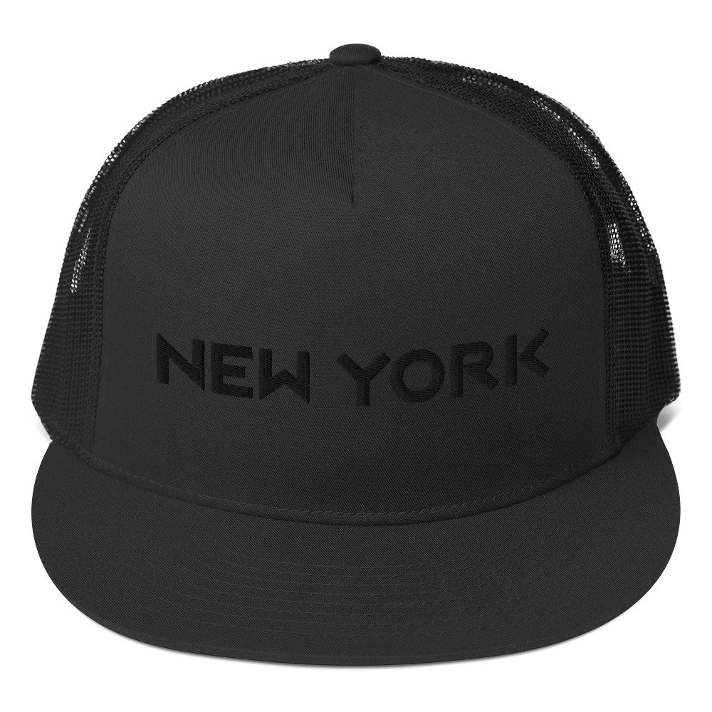 3D Puff Embroidery Black Trucker Cap | New York — PIBE  display picture 2