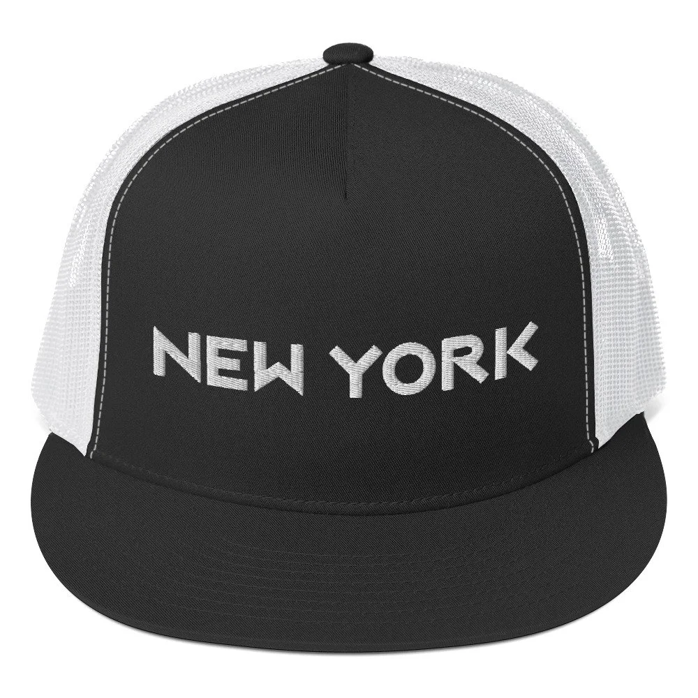 3D Puff Embroidery Black & White Trucker Cap | New York 