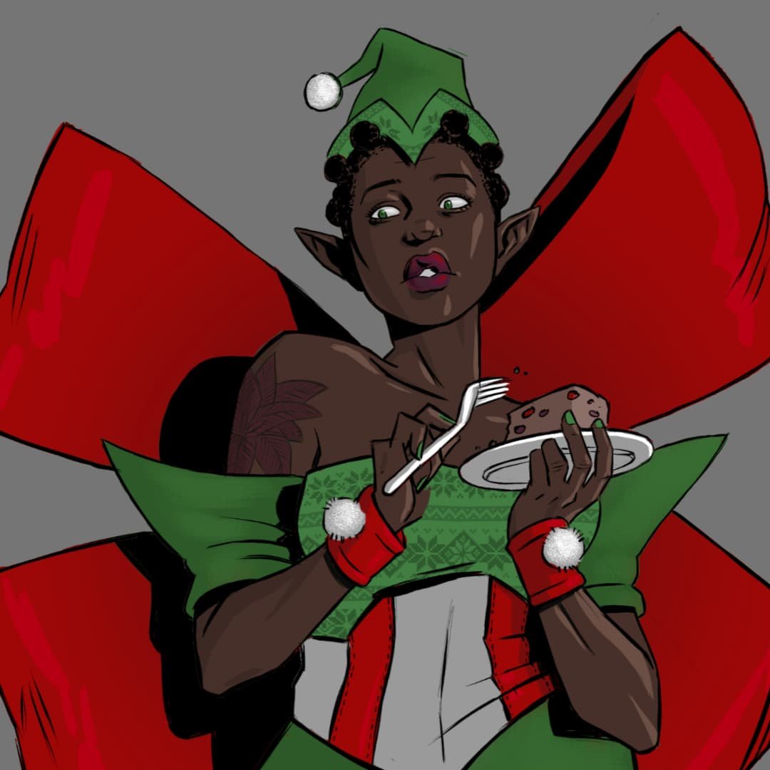 Belle saw something at the Christmas Elf Office Party that she couldn't un-see. 
A DTIYS of @danielhookerart 's elf ladies! Drawn this morning live on Twitch!
#dtiys #holiday #officeparty #christmas #twitch #art #digitalart