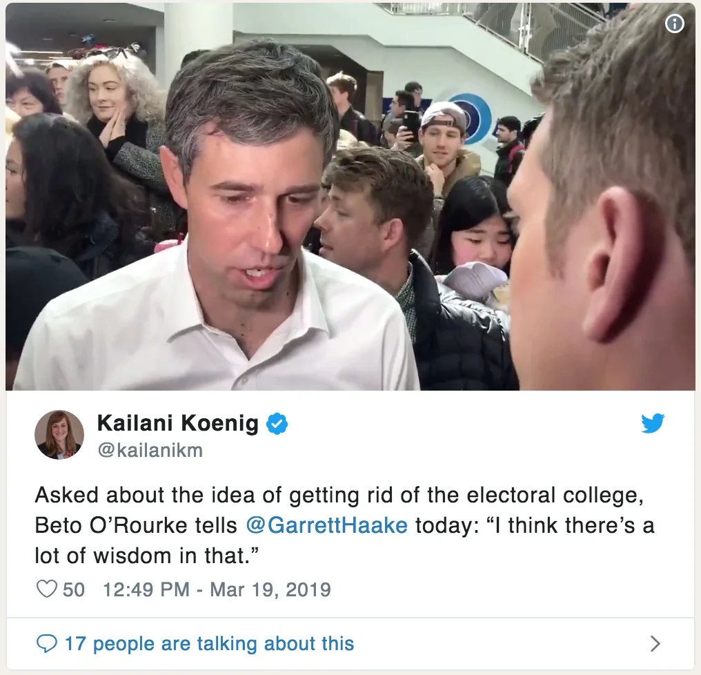 Beto O'Rourke Criticizes Electoral College