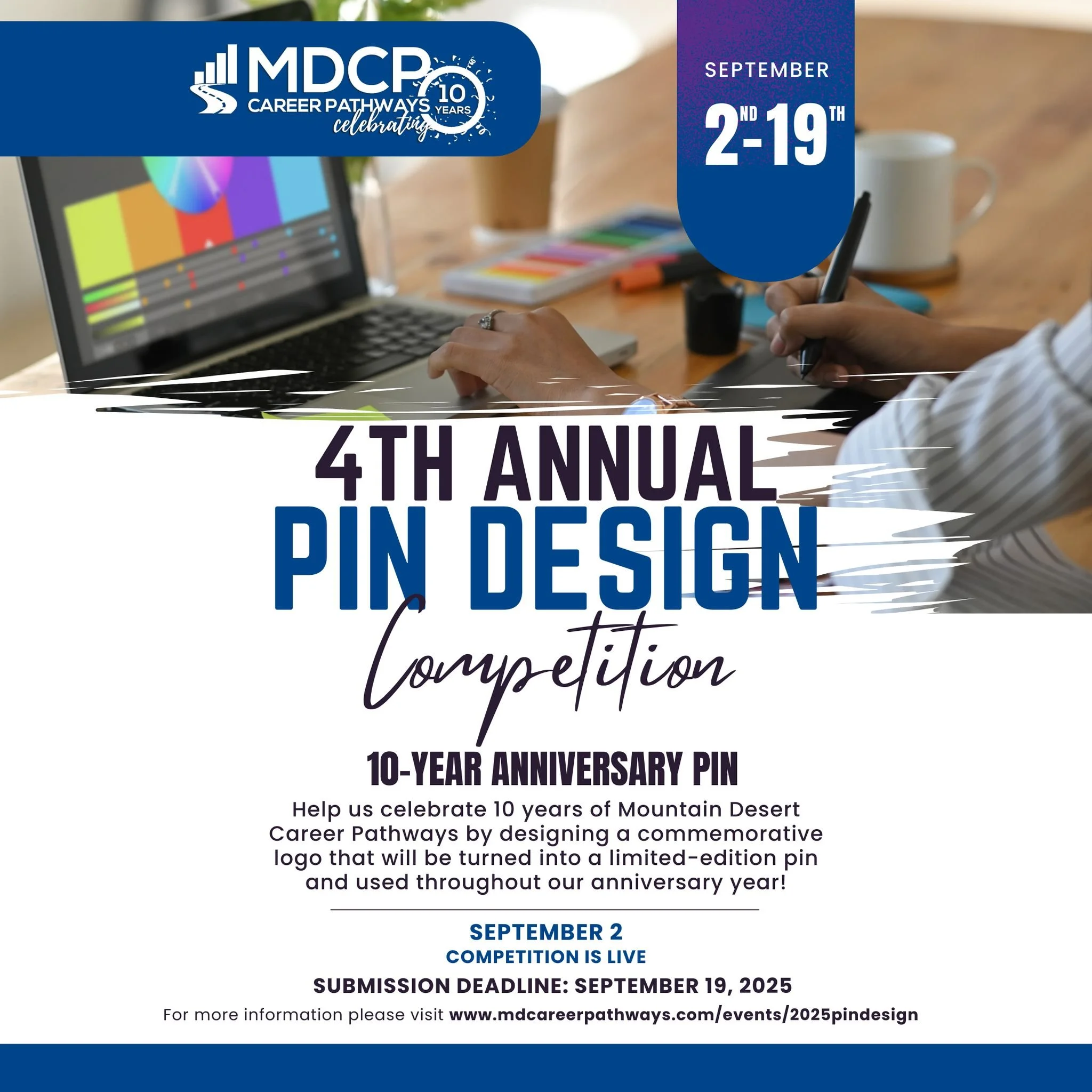 π£ MDCP Pin Design Competition is LIVE! π
Calling all MDCP schools with Graphic Design/ Marketing & Business CTE Pathways—this is your chance to shine! Submit your 10-Year Anniversary Pin Design by September 19th for the chance to have you