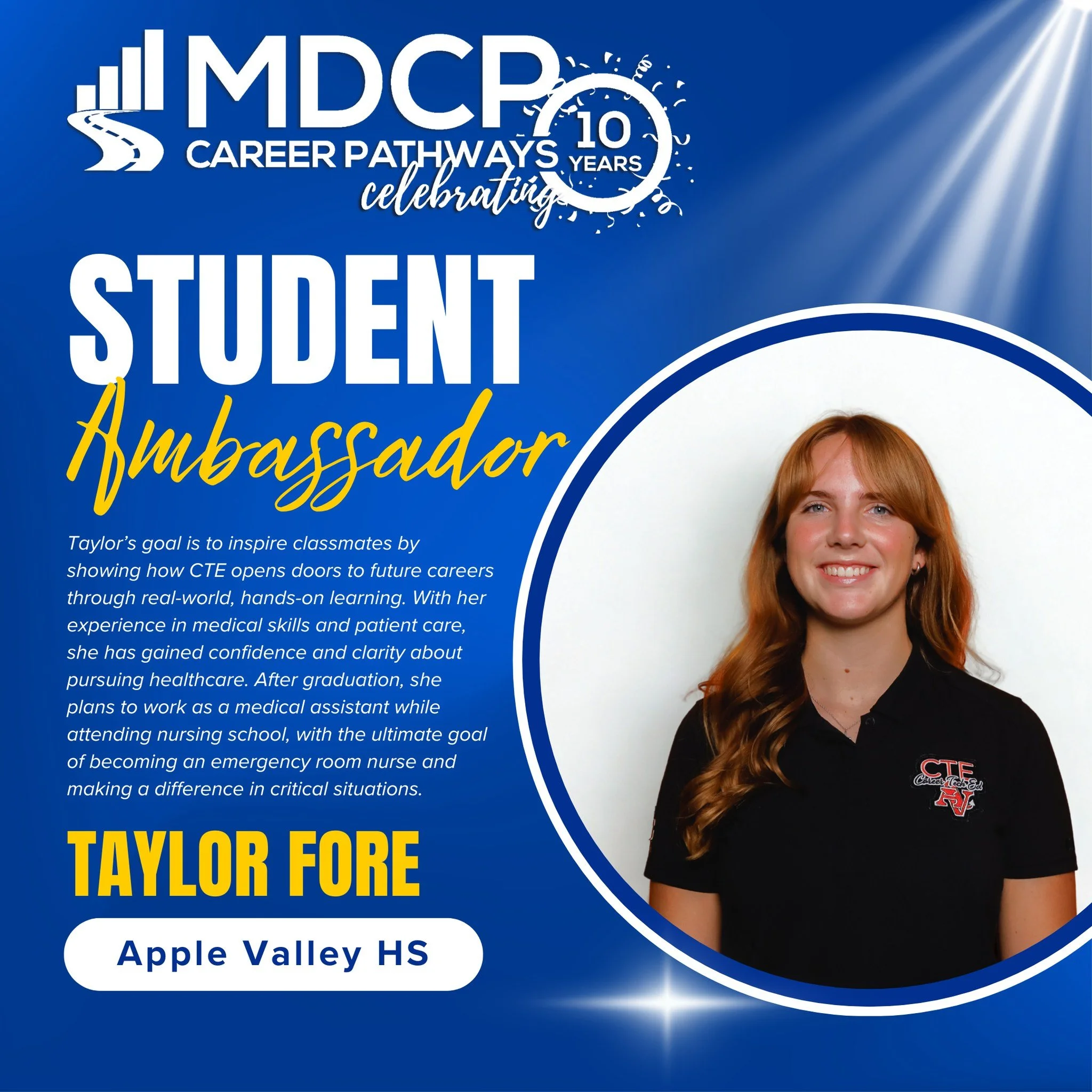 We’re excited to spotlight all our 25-26 CTE Student Ambassadors this month.
Meet the CTE Student Ambassadors from Apple Valley HS!
Taylor and Abby—CTE Student Ambassadors at Apple Valley High School who are passionate about supporting C