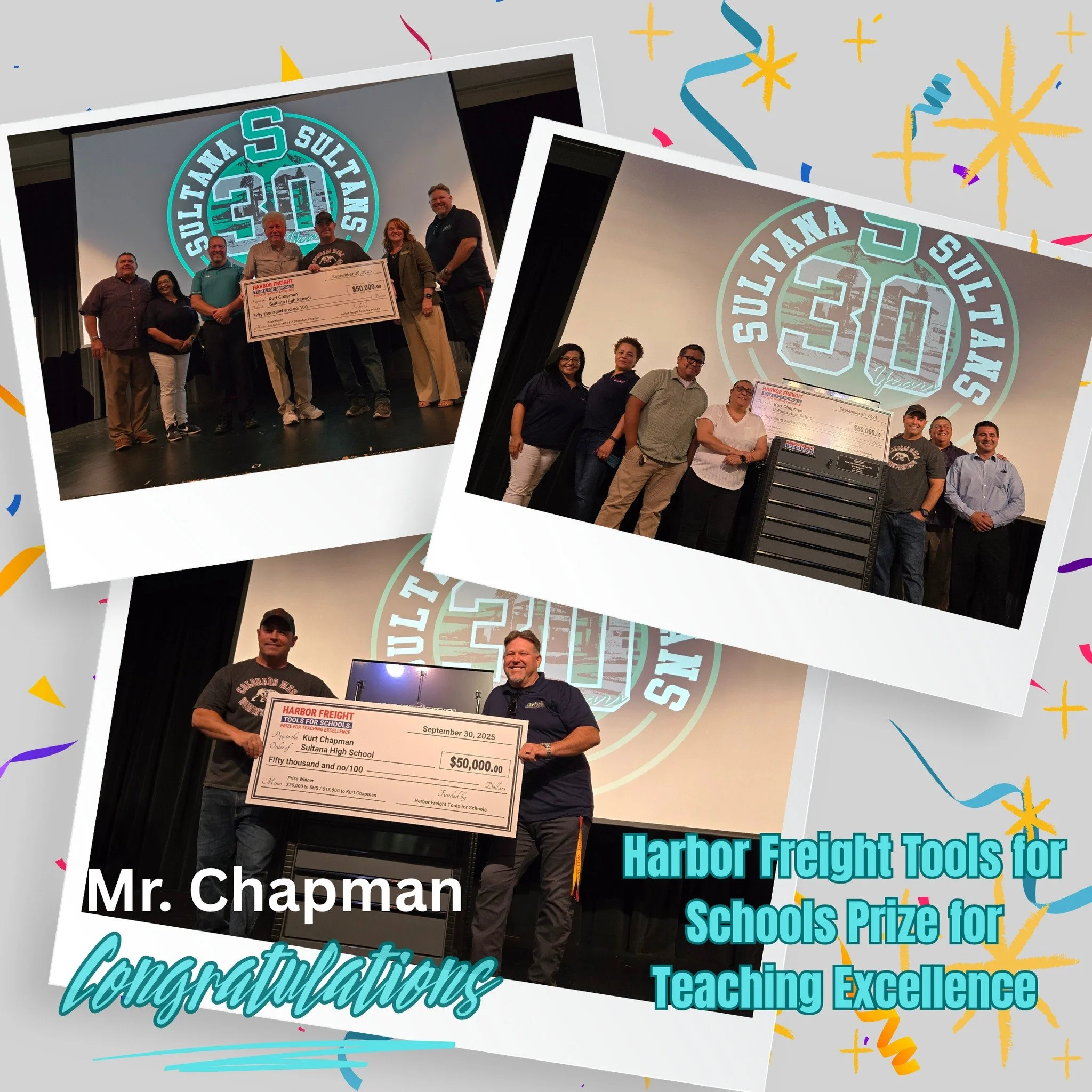 Congratulations to Mr. Chapman, Construction CTE Teacher at Sultana High School!
He has been awarded the Harbor Freight Tools for Schools Prize for Teaching Excellence, bringing $50,000 to his CTE program!
This annual award honors outstanding skill