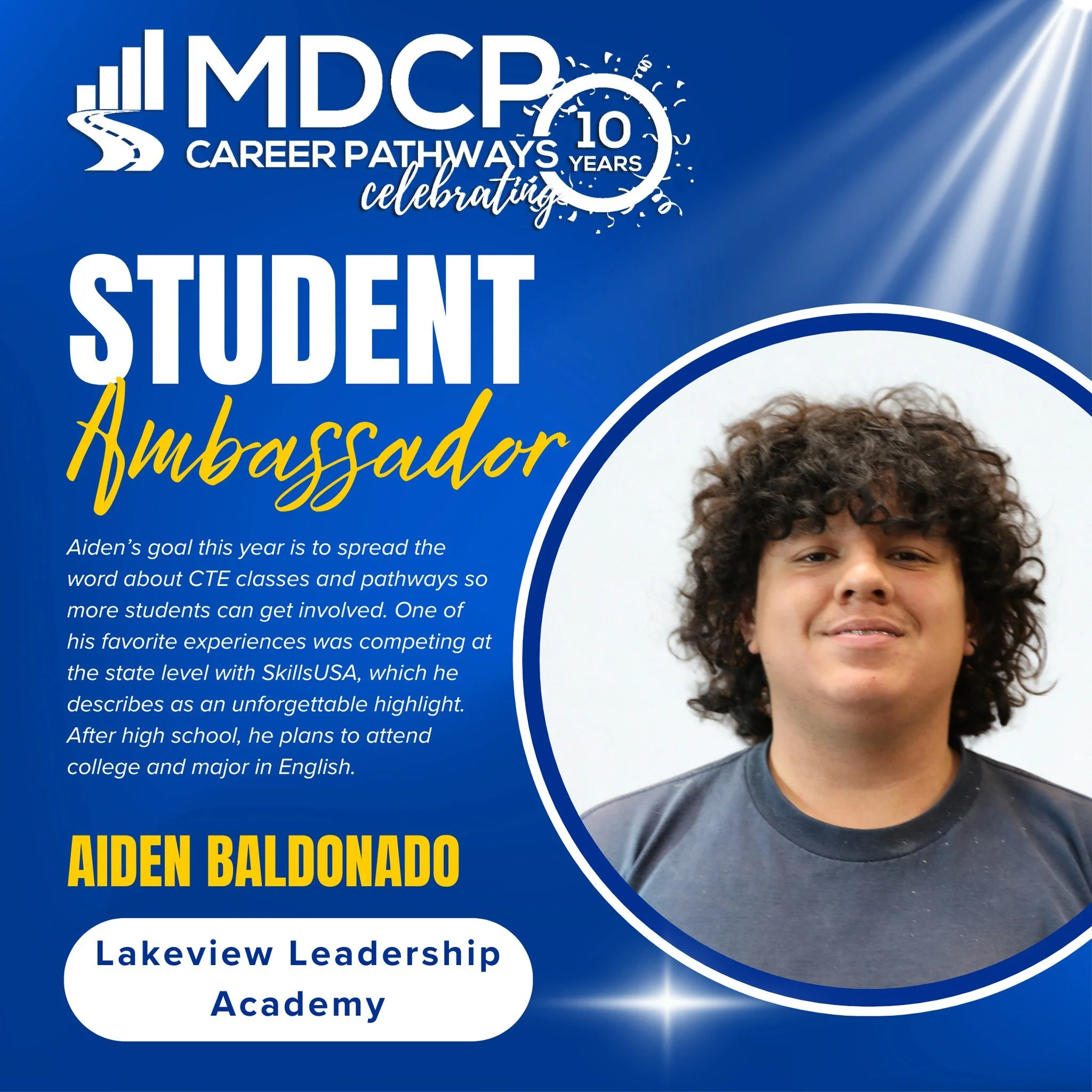 Meet the CTE Student Ambassador from Lakeview Leadership Academy!
Introducing Aiden — a driven and enthusiastic leader with a passion for promoting CTE. He’s on a mission to amplify CTE programs and energize student engagement through a s