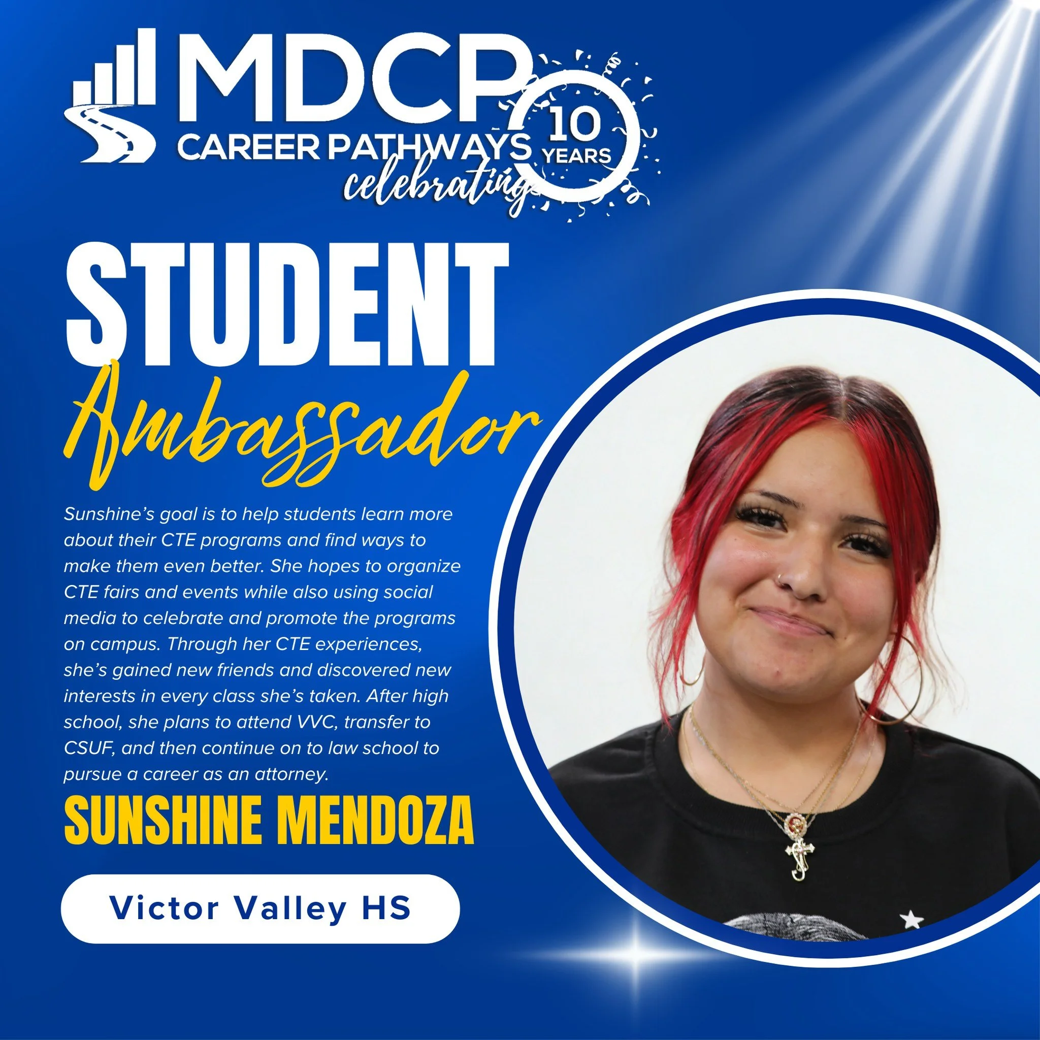 Meet the CTE Student Ambassadors from Victor Valley High School!
Introducing Sunshine and Christopher — dedicated leaders passionate about promoting CTE programs at Victor Valley HS. They’re excited to celebrate and support all CTE pathwa
