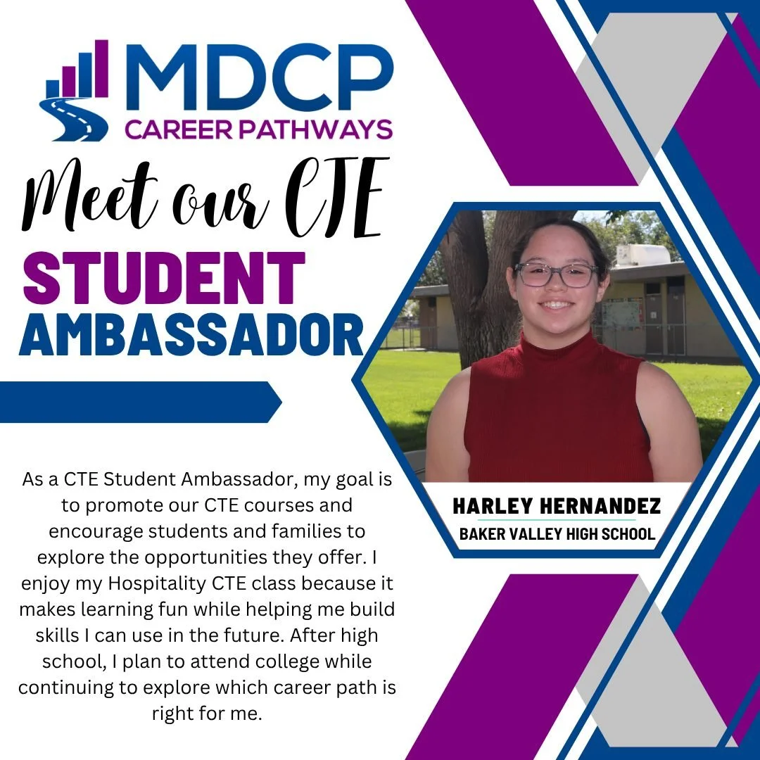 Meet the CTE Ambassador from Baker Valley High School! Harley is gaining valuable skills through CTE and is excited to promote what she is learning to her peers. #CTE #CTEWorks #CTEStudentAmbassador #MDCP
