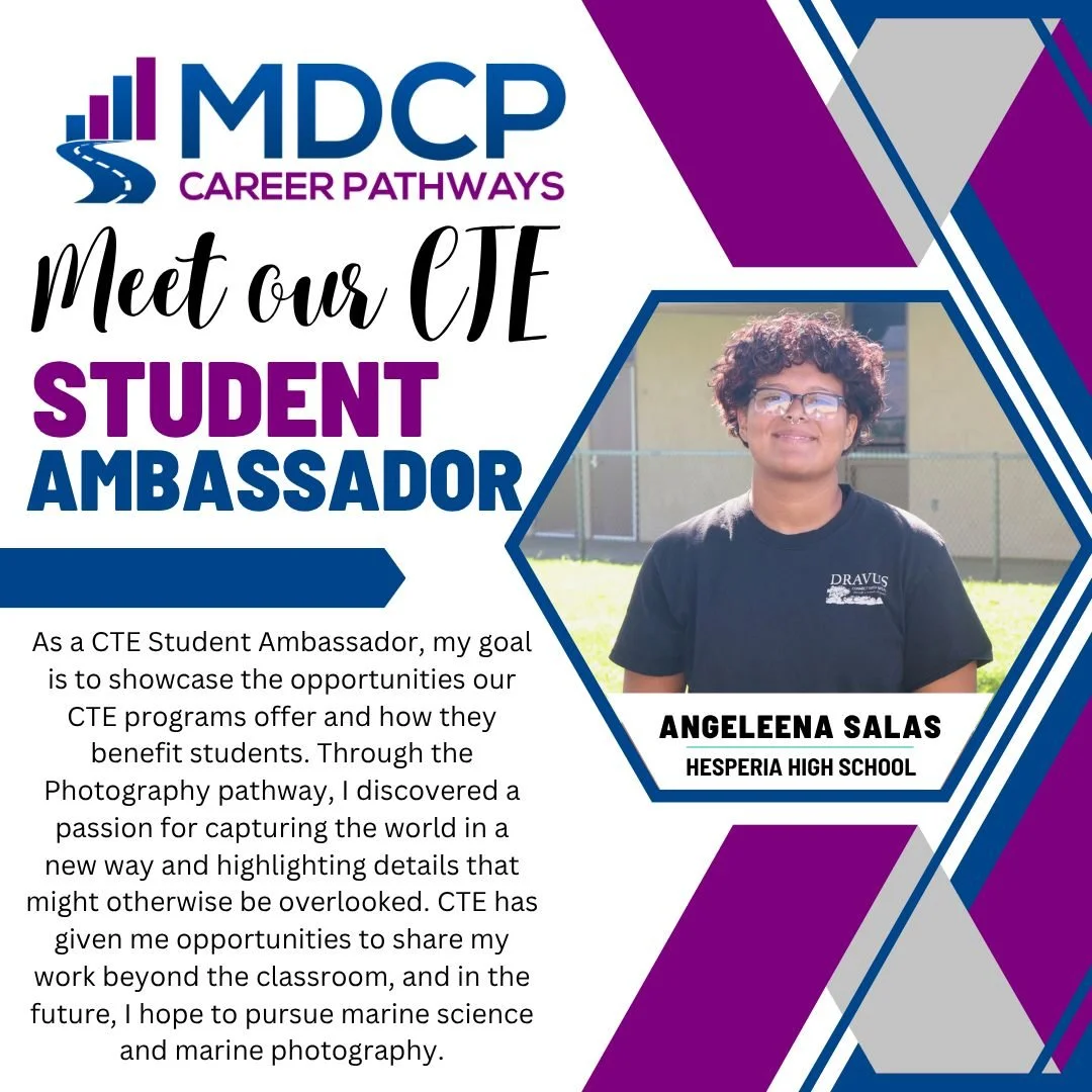 Meet the CTE Ambassadors from Hesperia High School! They are excited to apply what they are learning to share their stories with their peers and highlight the benefits of CTE programs on their campus.
 #CTE #CTEWorks #CTEStudentAmbassador #MDCP