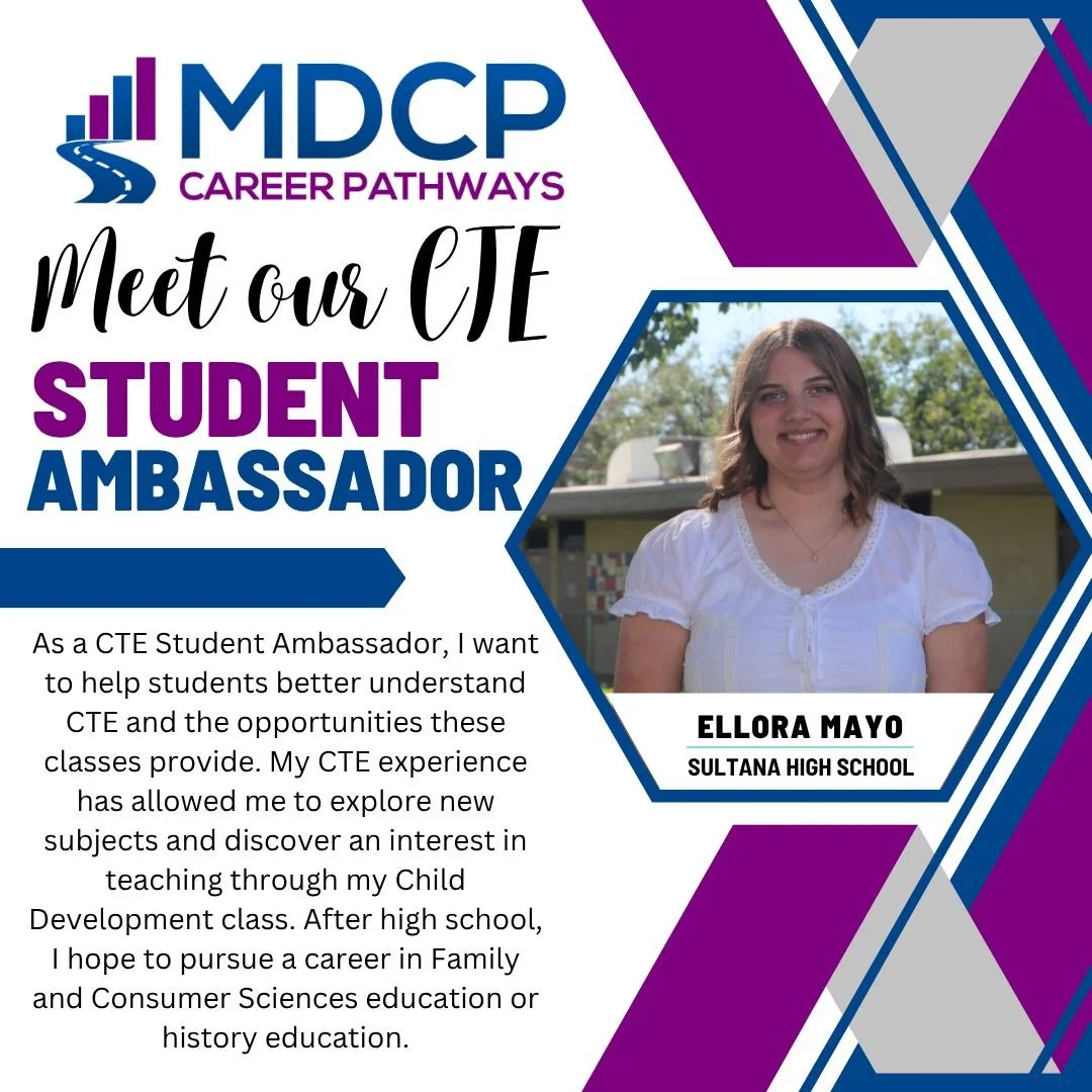 Meet the CTE Ambassador from Sultana High School! She wants to spread awareness about CTE and all it has to offer on her campus.

#MDCP #CTE #CTEWorks #CTEStudentAmbassador #MDCP