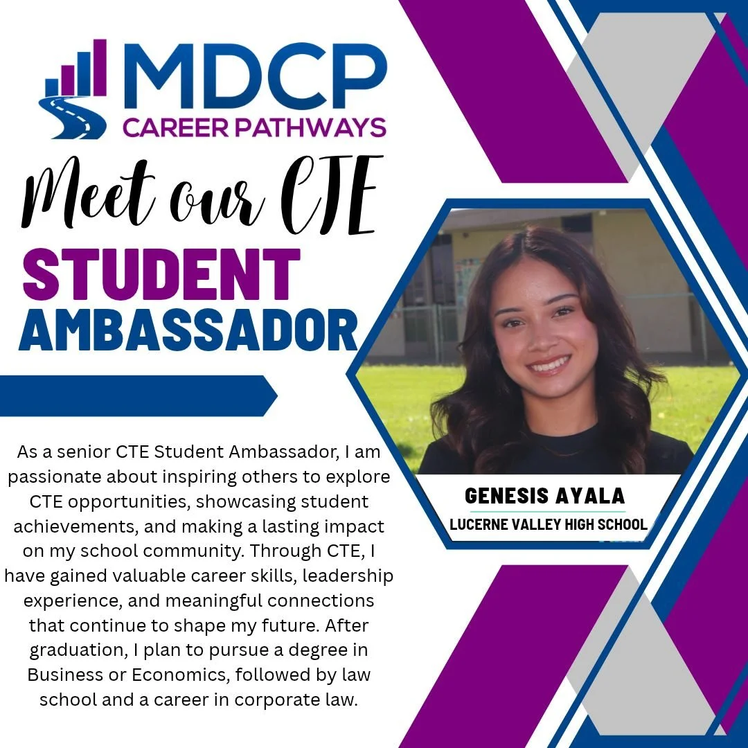 Meet the CTE Ambassadors from Lucerne Valley High School! These representatives are excited to share their knowledge and experiences to highlight CTE programs on their campus. 
#CTE #CTEWorks #CTEStudentAmbassador #MDCP