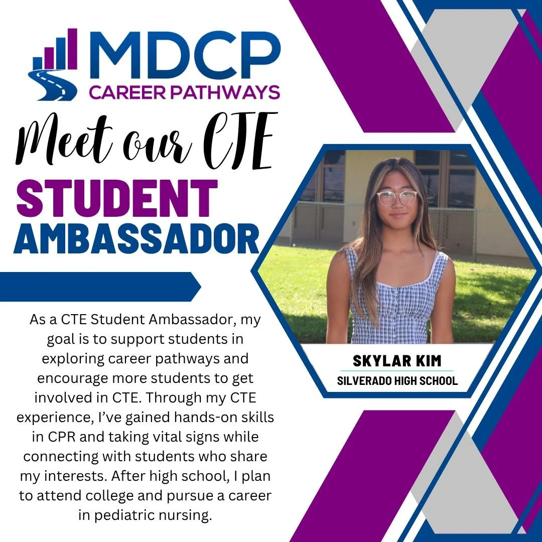 Meet the CTE Ambassadors from Silverado High School! These leaders are enthusiastic about serving their peers by promoting the understanding and exploration of CTE programs.
#CTE #CTEWorks #CTEStudentAmbassador #MDCP