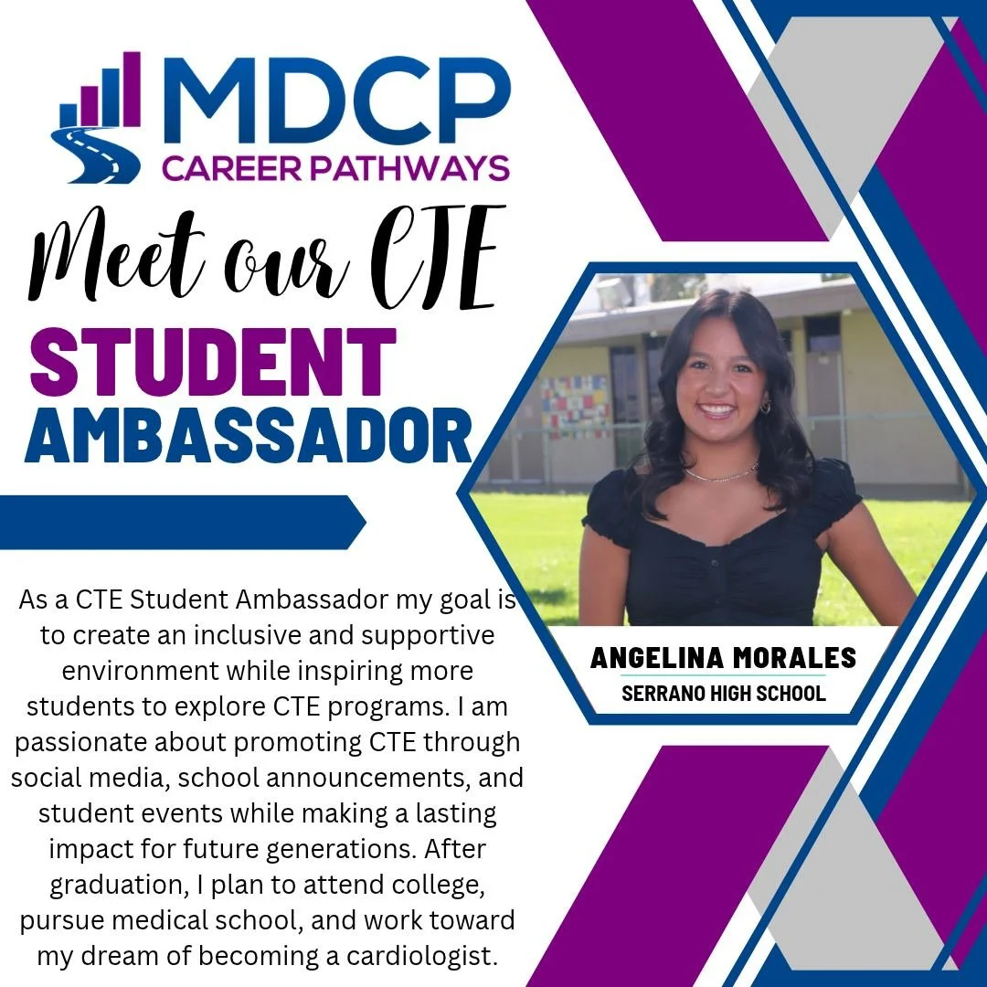 Meet the CTE Ambassadors from Serrano High School! They are excited to share the offerings of CTE courses on their campus and encourage her peers to learn about the benefits and opportunities within CTE. 
#CTE #CTEWorks #CTEStudentAmbassador #MDCP