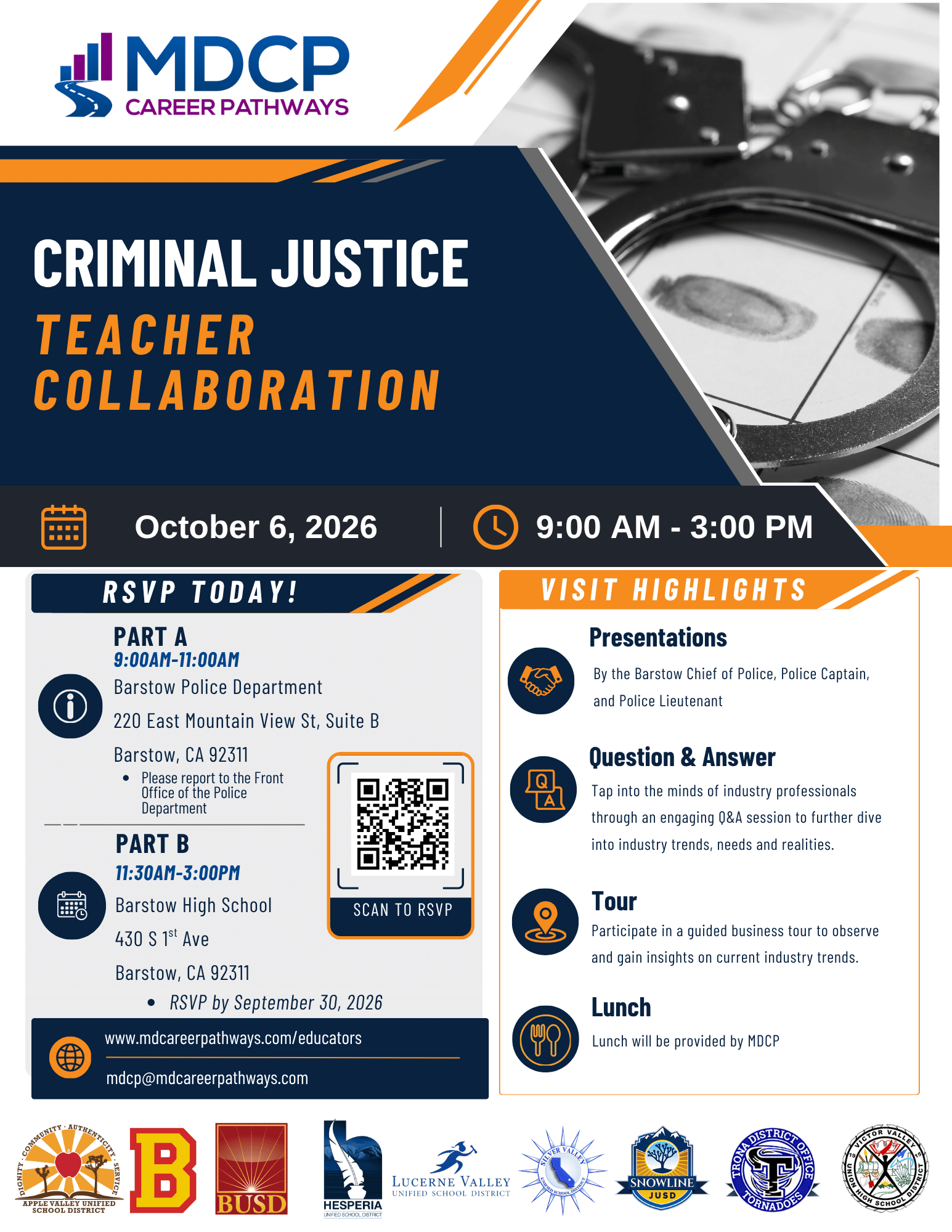 Flyer for the Criminal Justice Teacher Collaboration event on October 6, 2026 from 9:00AM-3:00PM.