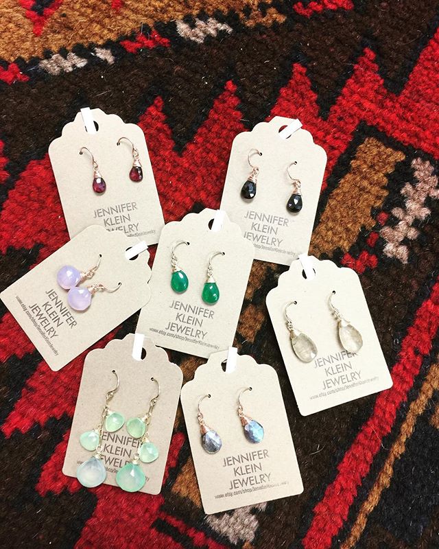 Oh boy! This is just a few but, we have a bunch of new Jennifer Klein earrings❤️❤️❤️❤️❤️❤️❤️❤️❤️❤️Artdeparture #artdeparture #shoplocal #earrings #jewelry #labradorite #rutilatedquartz #chalcedony #lavenderchalcedony #garnet #greenonyx #blackspinel