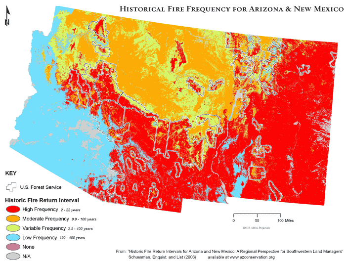 Historical fire frequency for Arizona and New Mexico.