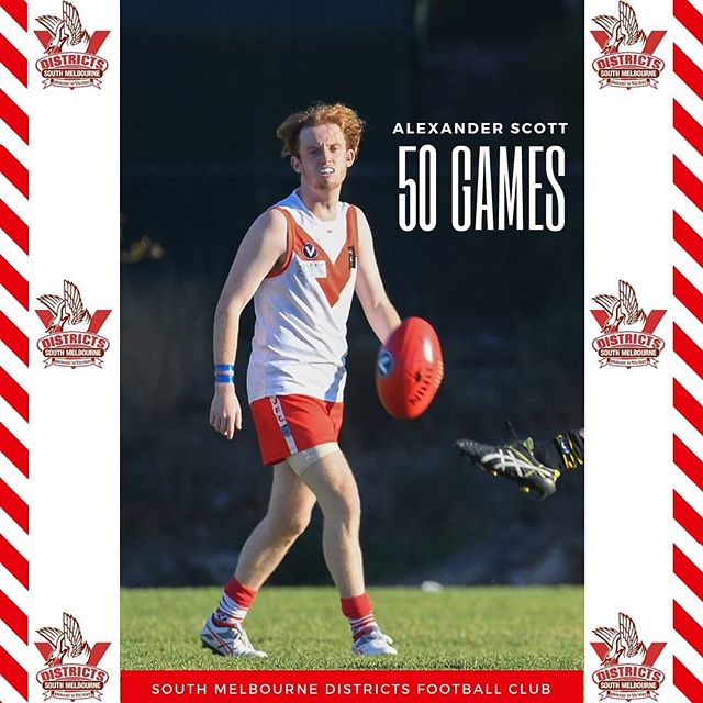 Congratulations to Alexander &quot;Scotty&quot; Scott for reaching hit 50th senior games this Saturday for the Districts. 
Only into his second full season playing senior mens football after playing Junior football with St Kilda City and the District