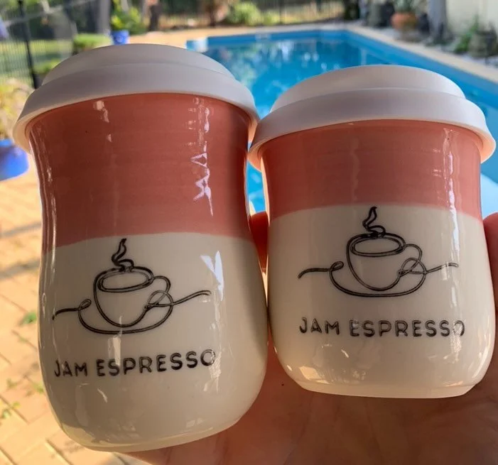 Pretty in Pink cups now available @jam.espresso located at UNISC Arena 32 Olympic Way, Sippy Downs.#theceramicmill #keepcup #travelcup #handmade #greenteam #sustainable #customtravelcup #travelmug #waronwaste #coffeebrisbane #coffesydney #coffeegoldc