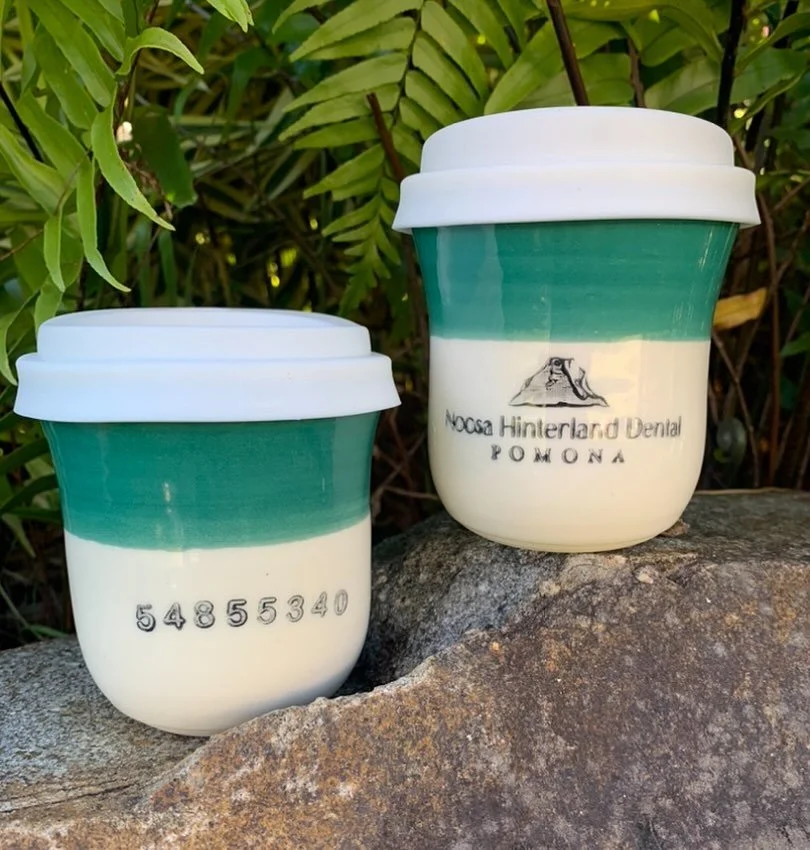 Made many of these little lovely&rsquo;s for @noosahinterlanddental the team dedicated to keeping your smile healthy and happy! #theceramicmill #keepcup #travelcup #handmade #greenteam #sustainable #customtravelcup #travelmug #waronwaste #coffeebrisb