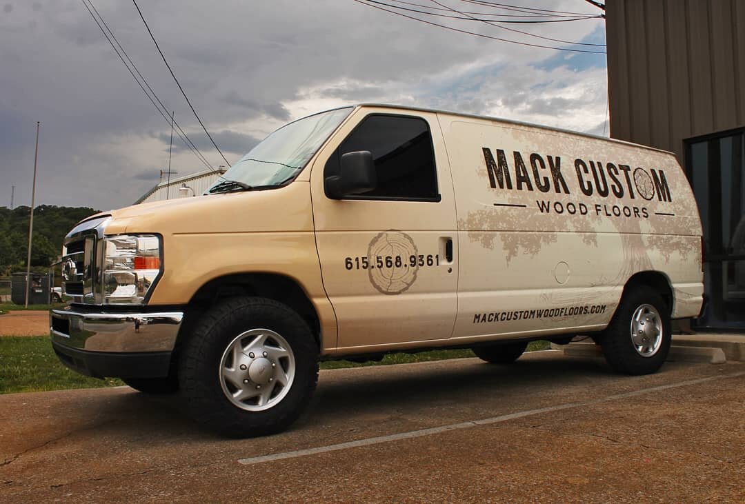 Marketing van wrap for Mack Custom Floors 🔥🔥 The guys did a great job making this ombre effect look amazing! We went with minimal design elements and lots of texture to make this wrap unique and stand out. 🛠 #wrapdesign #brandedwrap #branding #mar