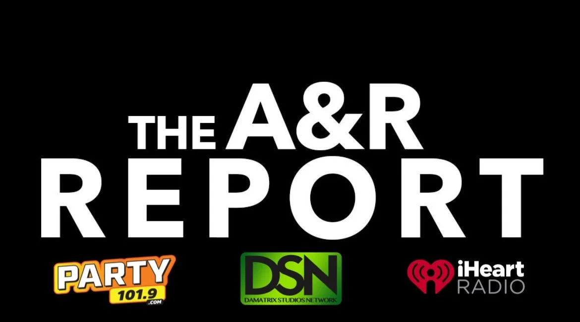 The image features the title 'The A&R Report' in large white text on a black background, with logos of Party 101.9, DSN Damatrix Studios Network, and iHeartRadio at the bottom.