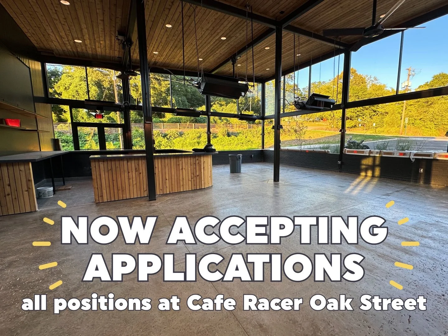 ALL applications for Cafe Racer Oak Street are officially ✨open✨

We&rsquo;re hiring for every position:
💸&nbsp;&nbsp;Cashier
☕&nbsp;&nbsp;Barista
🏃&nbsp;&nbsp;Food Runner/Support Staff
🍸&nbsp;&nbsp;Bartender
🍳&nbsp;&nbsp;Line Cook
🔪&nbsp;&nbsp;