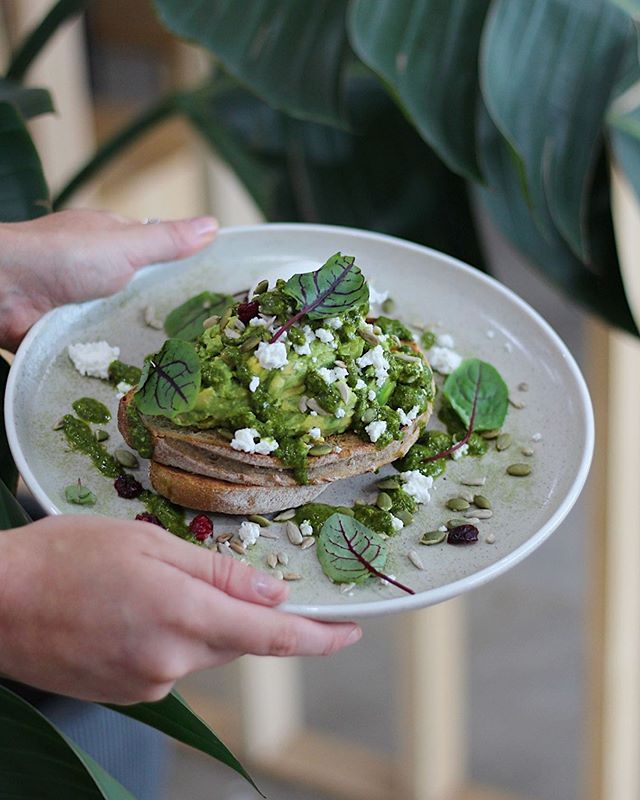 Toasted light rye with fresh herbs &amp; feta, house made pesto &amp; seeds // Avocado Smash is here to please.