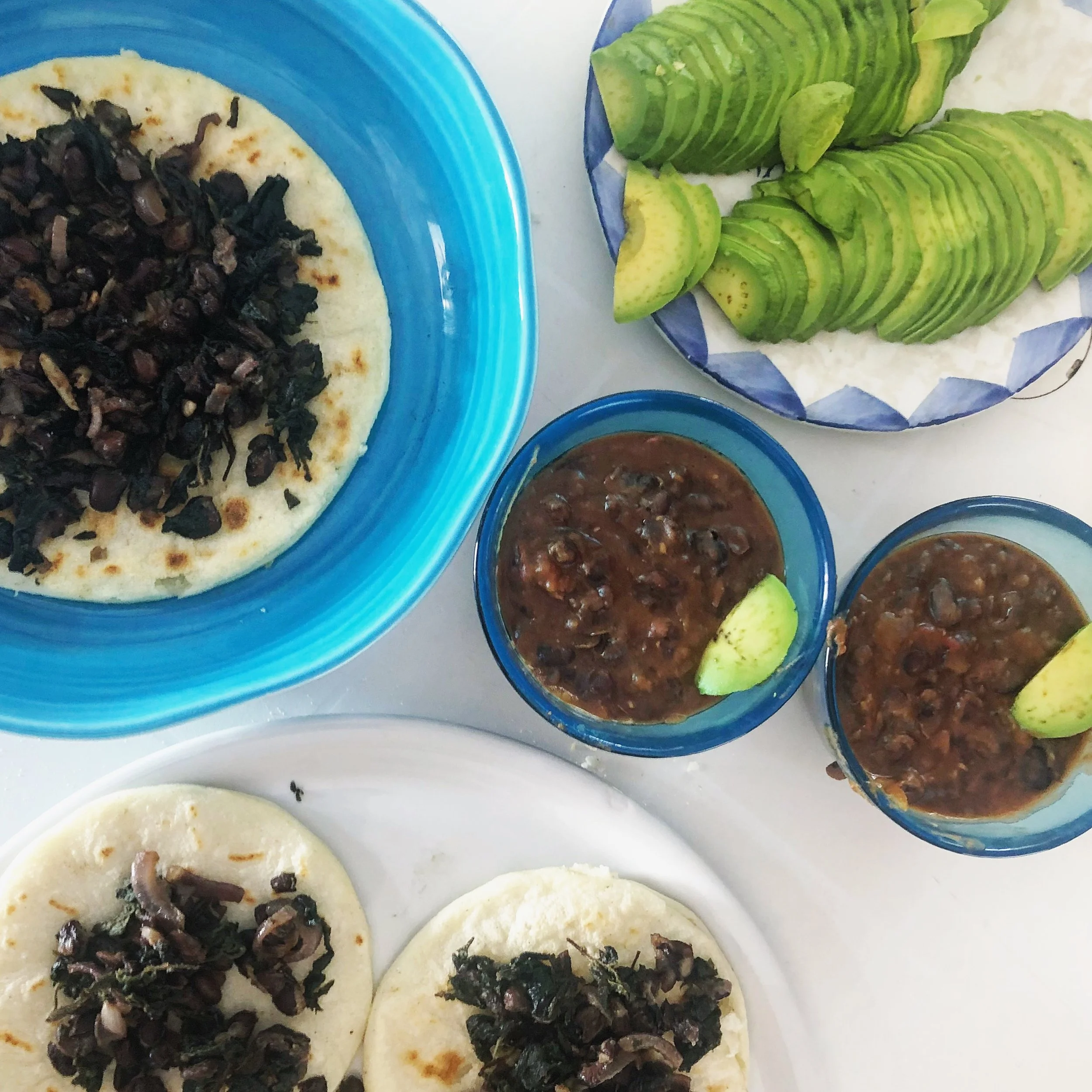 Black bean soup and Arepas