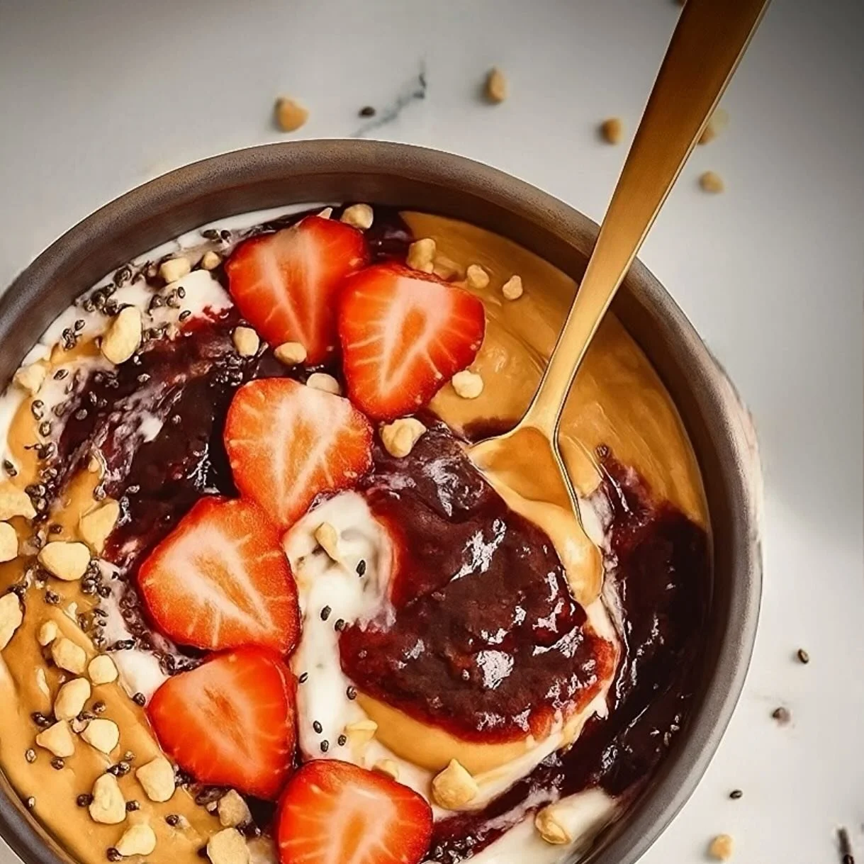 My current breakfast (or brunch) obsession: a peanut butter & jelly bowl that tastes like childhood nostalgia—but fuels my adult body with plant protein, fiber, and healthy fats to keep me satisfied for hours.
What’s inside:
• 1