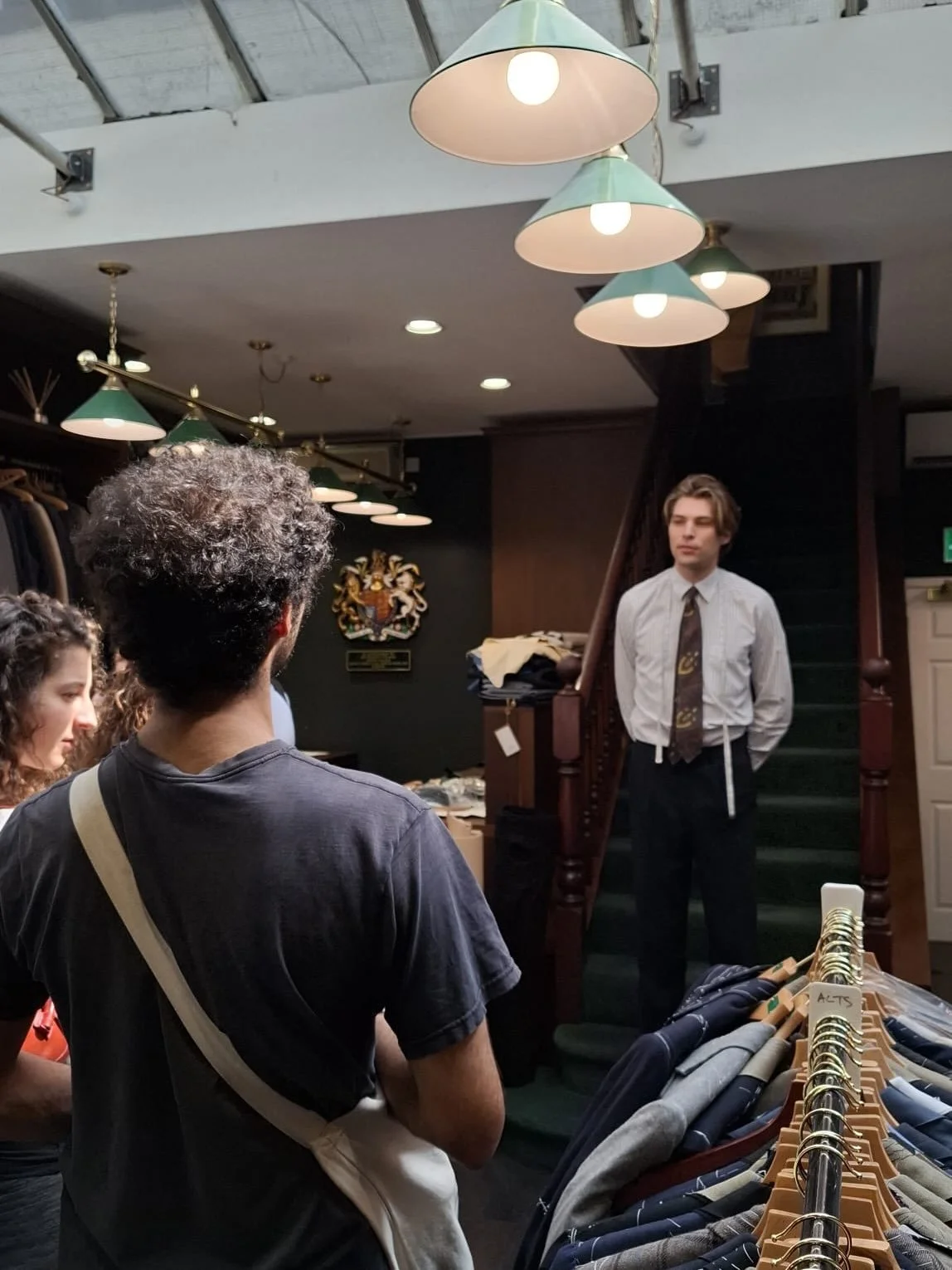LAB at large! Pictured here our &lsquo;Art of Bespoke: Summer Drafting students, are out visiting the businesses our students someday hope to be a part of. 
This image is particularly poignant as Elias Upper seen here hosting the tour of Henry Poole 