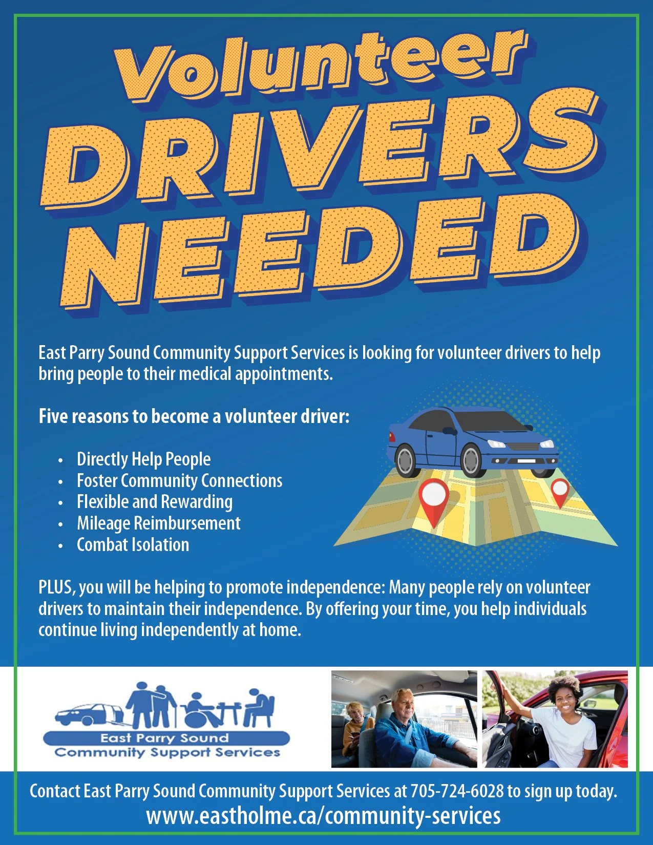 East Parry Sound Community Support Services is looking for volunteer drivers 