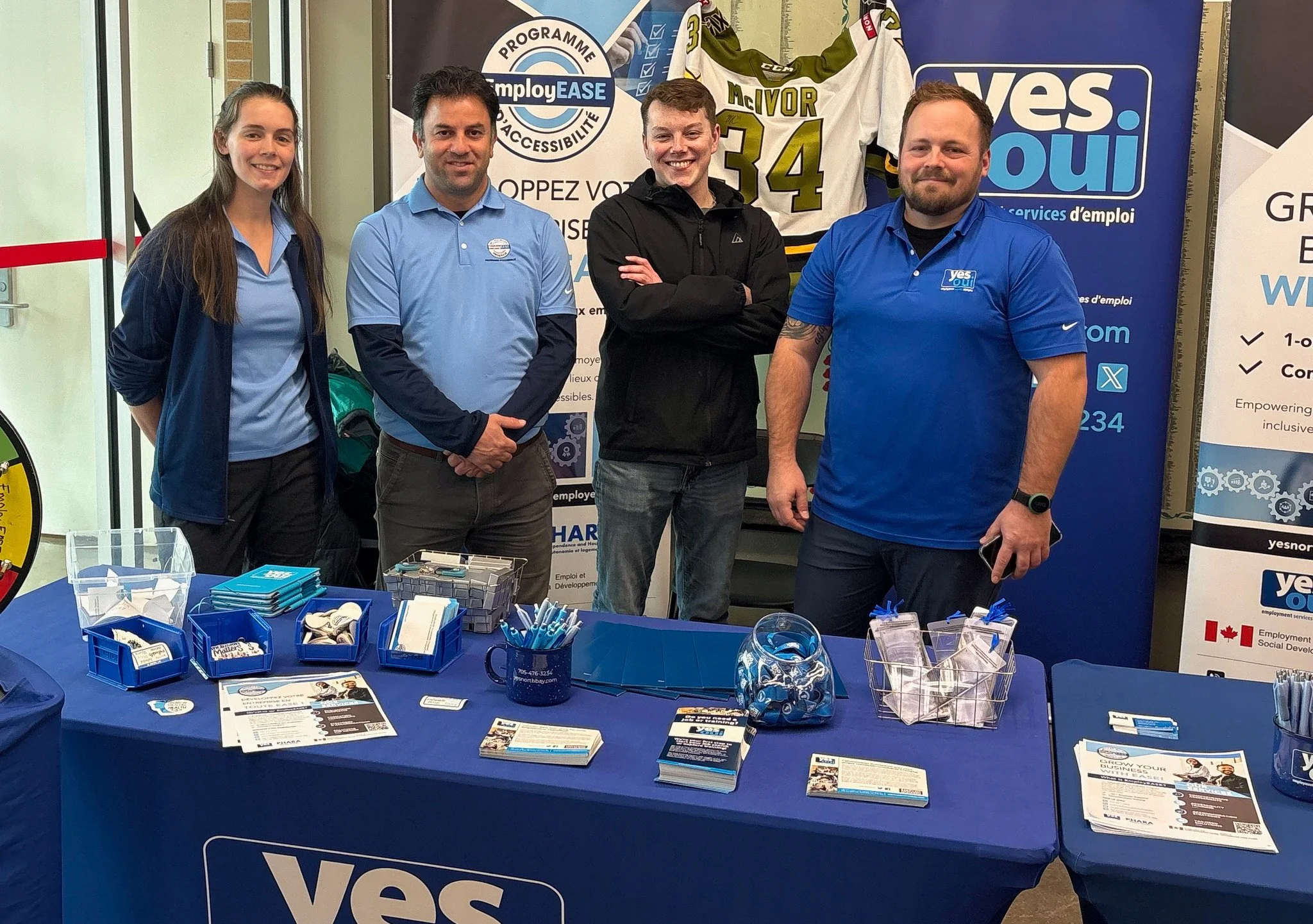 YES EmployEase had a fantastic display at the North Bay Battalion game on November 16, 2025! While the Battalion players were working hard on the ice, the YES team was working just as hard off the ice, sharing information about their FREE programs th