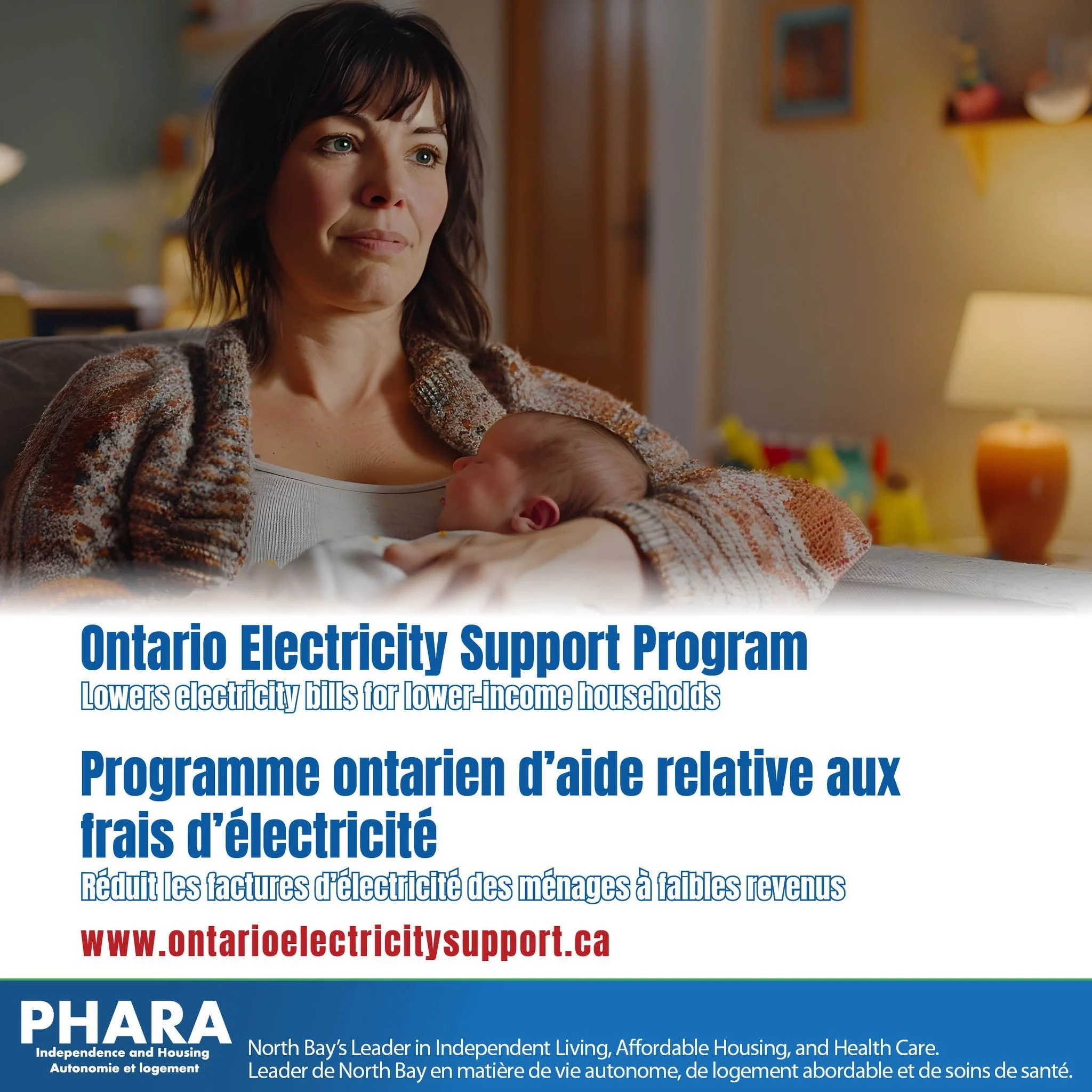 Reduce the cost of your household electricity through the Ontario Electricity Support Program (OESP)

Learn more: https://www.ontarioelectricitysupport.ca/

If you&rsquo;re the customer of an electricity utility and your household size and income mee
