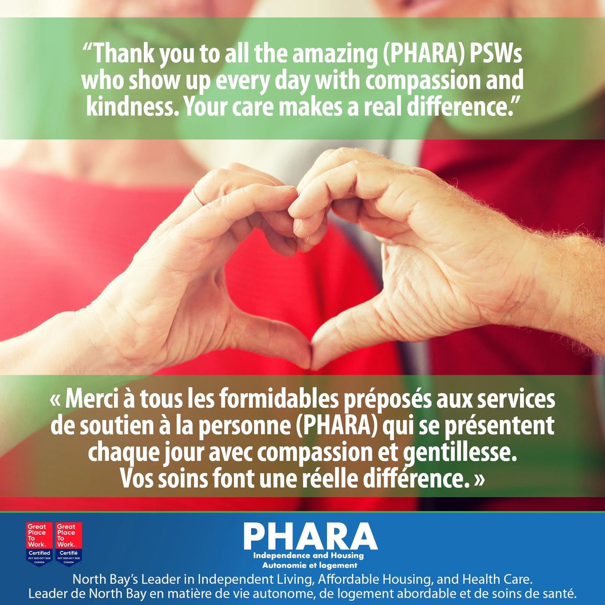 We asked for your feedback on our PSW's and you shared your wonderfully kind thoughts! 
&ldquo;Thank you to all the amazing (PHARA) PSWs who show up every day with compassion and kindness. Your care makes a real difference.&rdquo;

Nous vous avons so