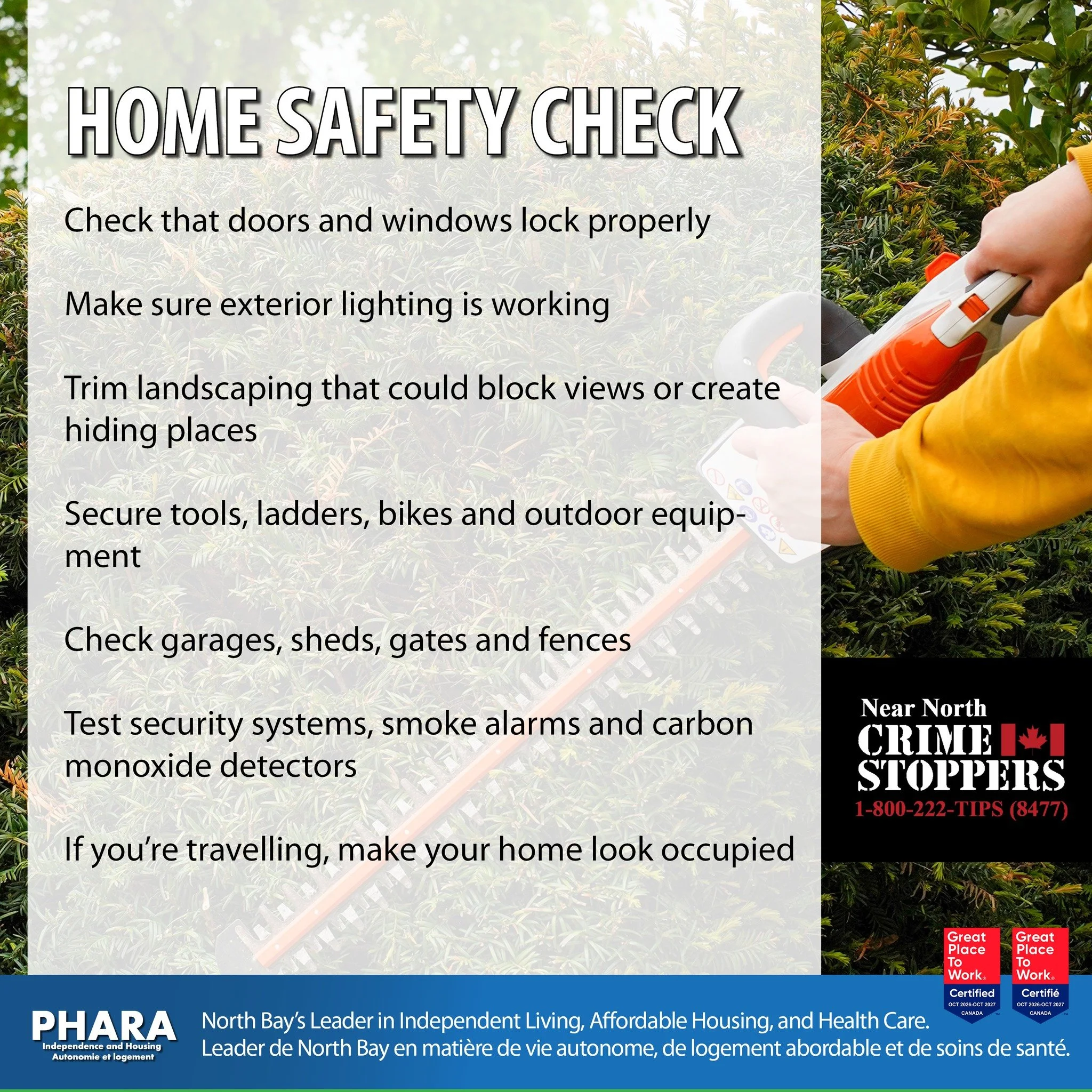 🍂🏡 FALL IS A GREAT TIME FOR A HOME SAFETY CHECK!

As the days get shorter and cooler weather arrives, take a few minutes to look around your home, property and vehicle for simple ways to improve security.

🔒 Check that doors and windows lock prope