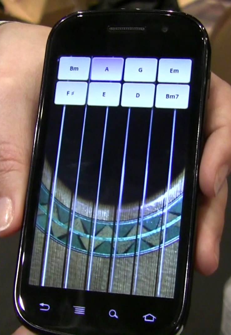 In order to encourage device manufacturers to incorporate HD haptics into their products, we made sales demonstrators. The goal was to package these in such a way that they looked “off the shelf”. The example above integrated all three of the major mobile haptics actuators at the time (2008) into a single smartphone. As you strummed the chords on the screen the phone would simulate the string pluck in the finger, and the vibration of a guitar body in the hand.