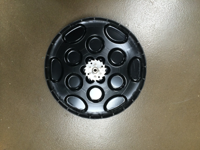  We returned from our 2-week trip having learned what worked and what didn’t, and set about completely redesigning the planter. A major change was wheels with no spokes to prevent mud clumping. Seen here is one of the wheels made using vacuum forming