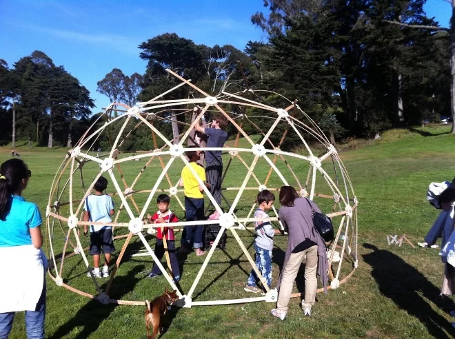  The first time we assembled it was in Golden Gate Park and we drew a lot of attention. Those are not our children! We quickly learned why yardsticks are so cheap. Even with a V3 frequency dome, we were snapping the things left and right simply putti