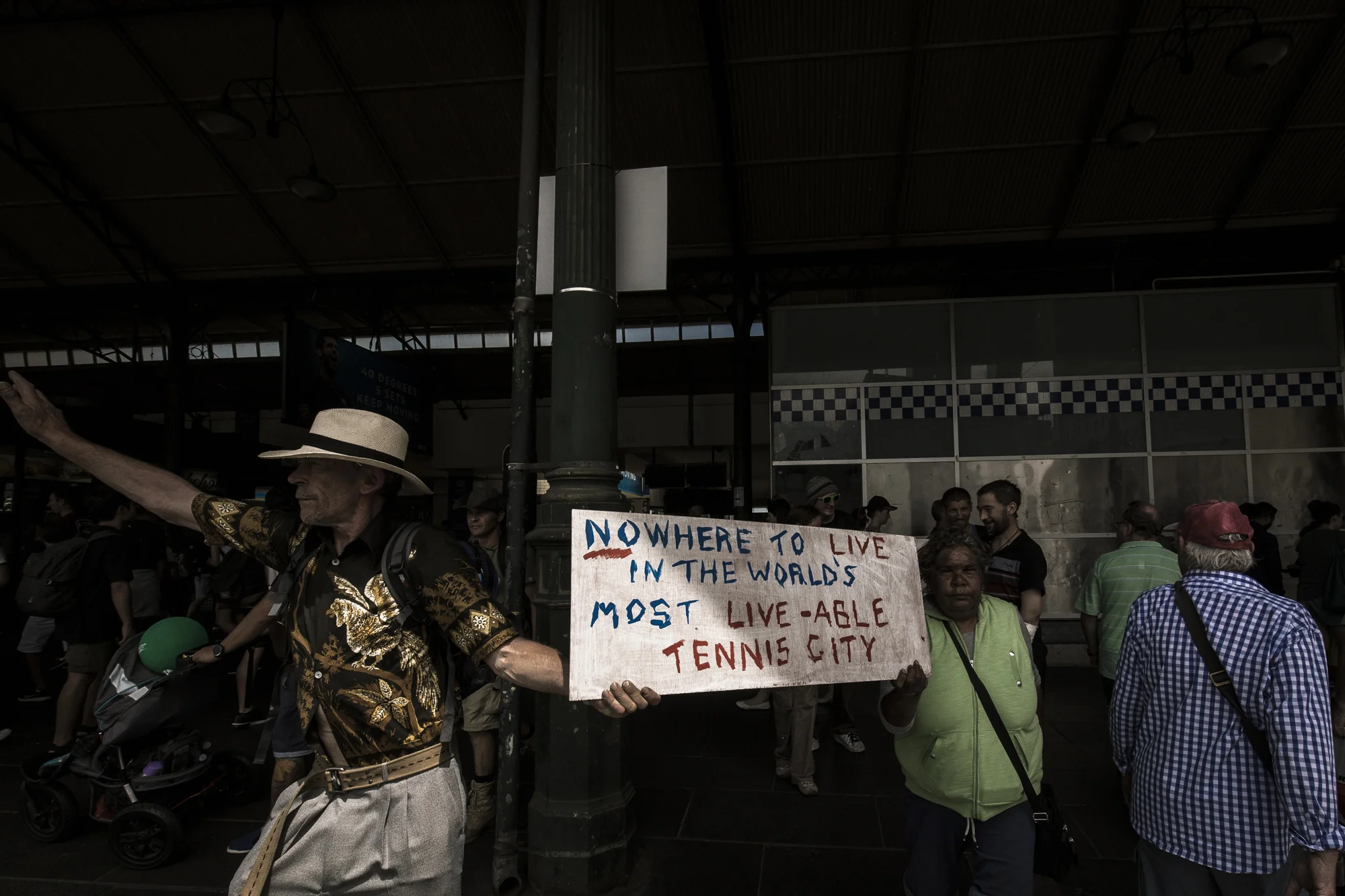  Melbourne, Swanston Street. Recognised on the streets as a voice for his peers, Asha organised a snap protest during the Australian Tennis Open protesting the media, Lord Mayor's office and police treatment of Melbournes homeless. "We live as a micr