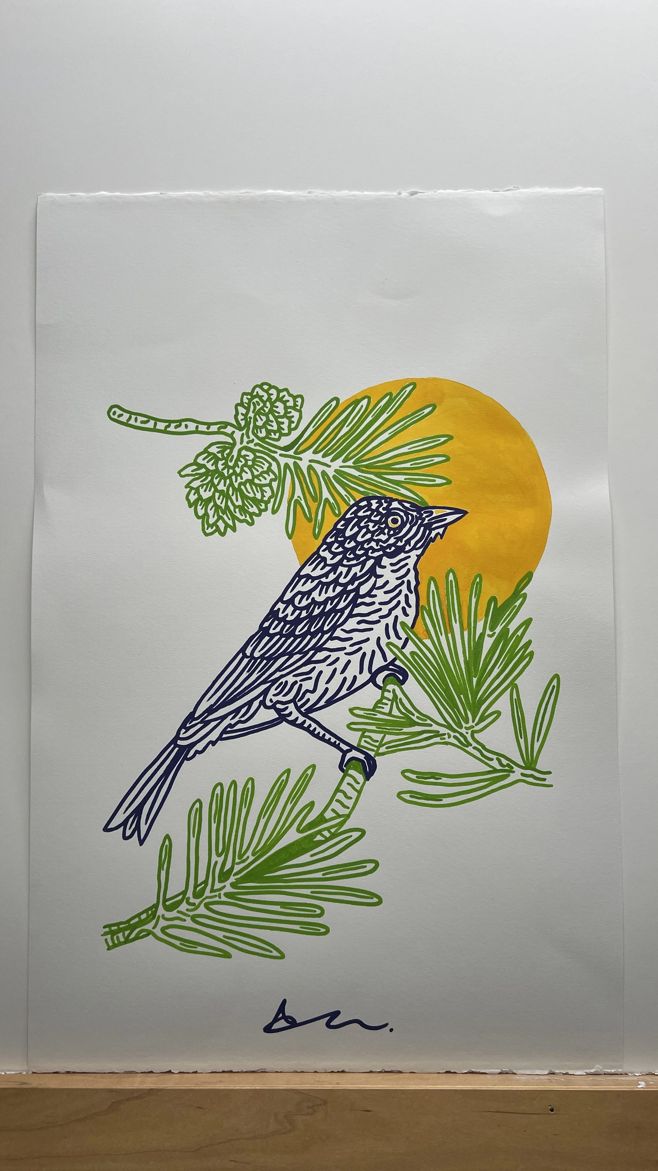 Pine Warbler, indigo, green & yellow