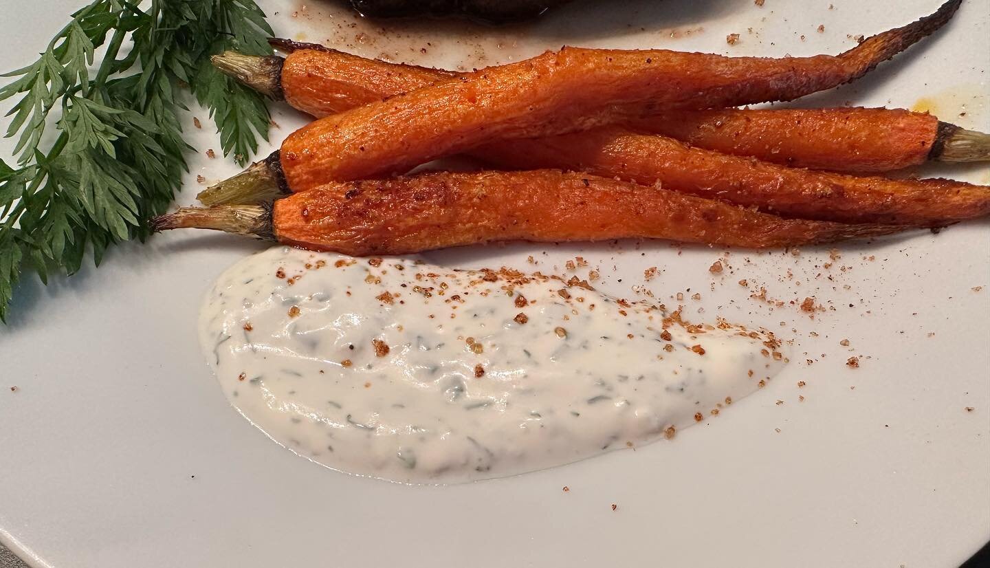 Our best effort at recreating the roasted bbq carrots with homemade ranch from @beholderindy that we had there a few weeks ago. Used @mauroprovisions barbecue chip dust rub to add the bbq flavor both before roasting and then a little sprinkle at the 