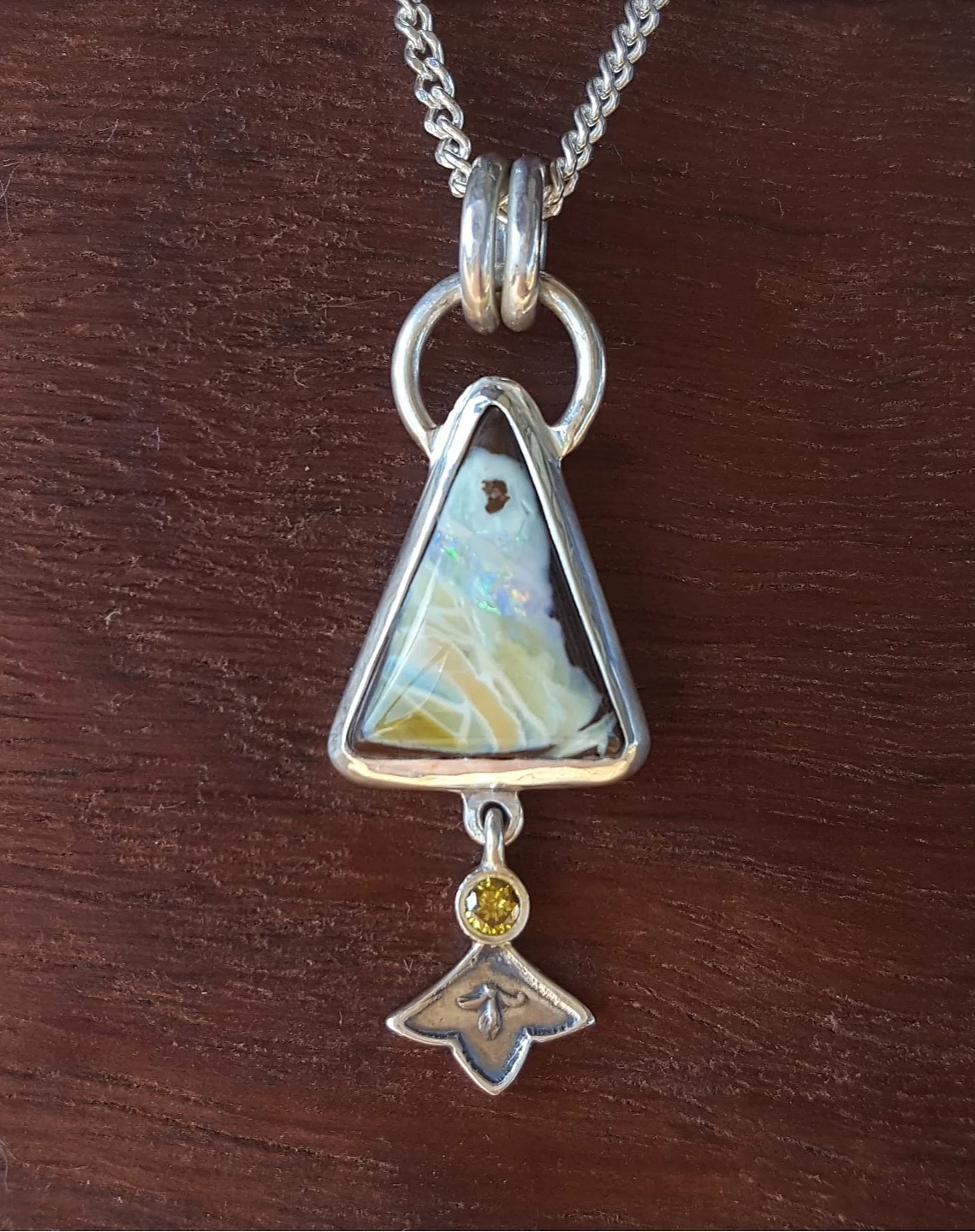 Pastel Sunset - Sterling silver, boulder opal, 6pt green diamond - SOLD