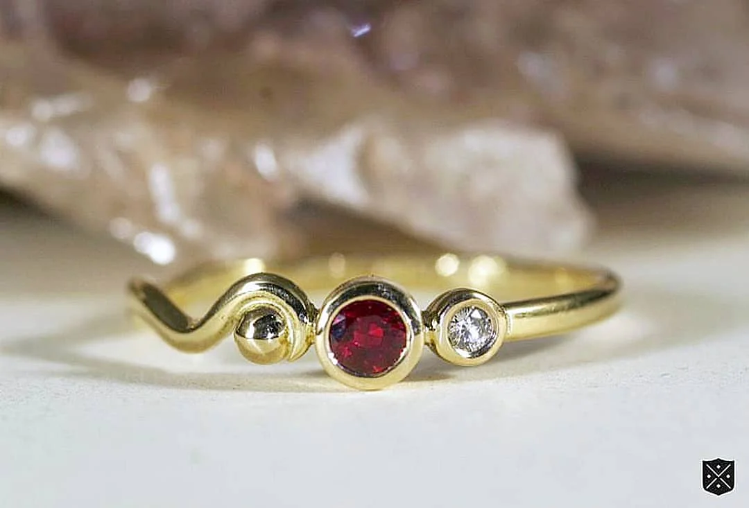 Galaxies - 18ct yellow gold, 20pt ruby, 2pt diamond - $2110